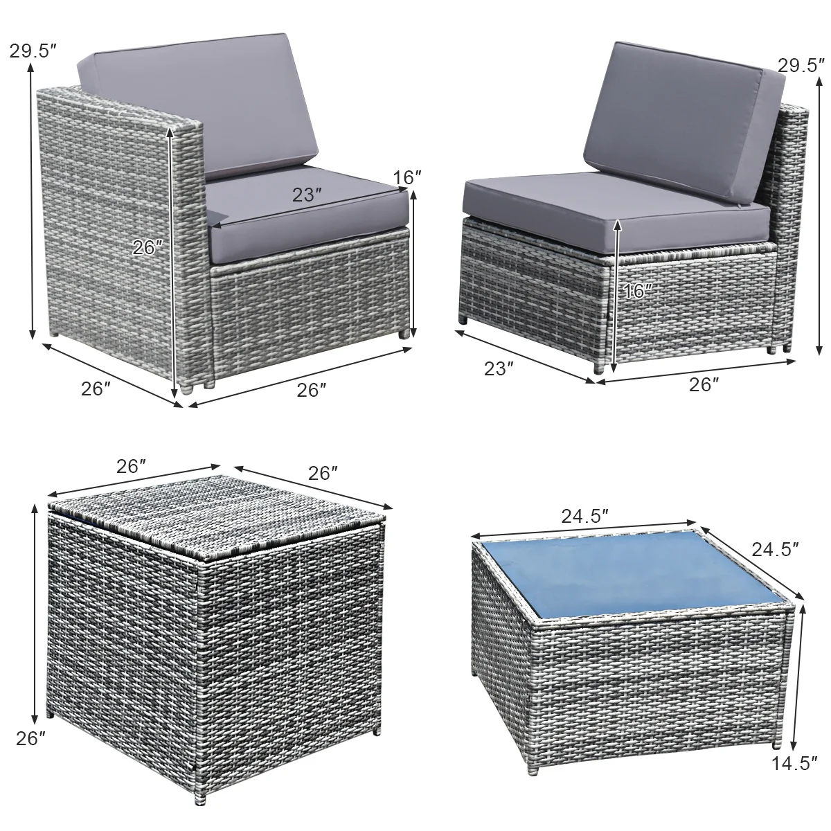8 Pieces Wicker Rattan Dining Set, With Storage Table, Gray - Image 6
