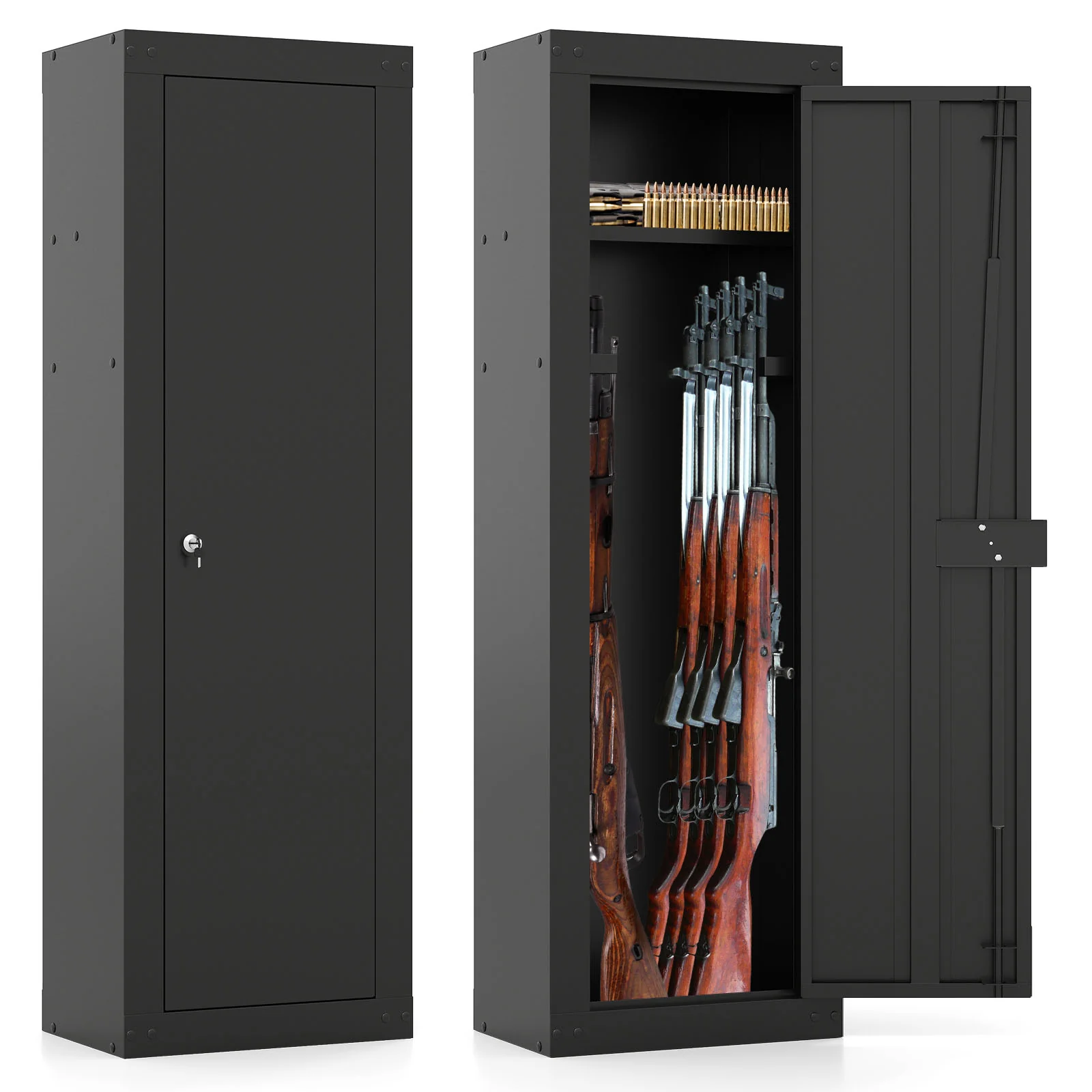 8 Rifle Gun Safe With Storage Shelf, Large, Black