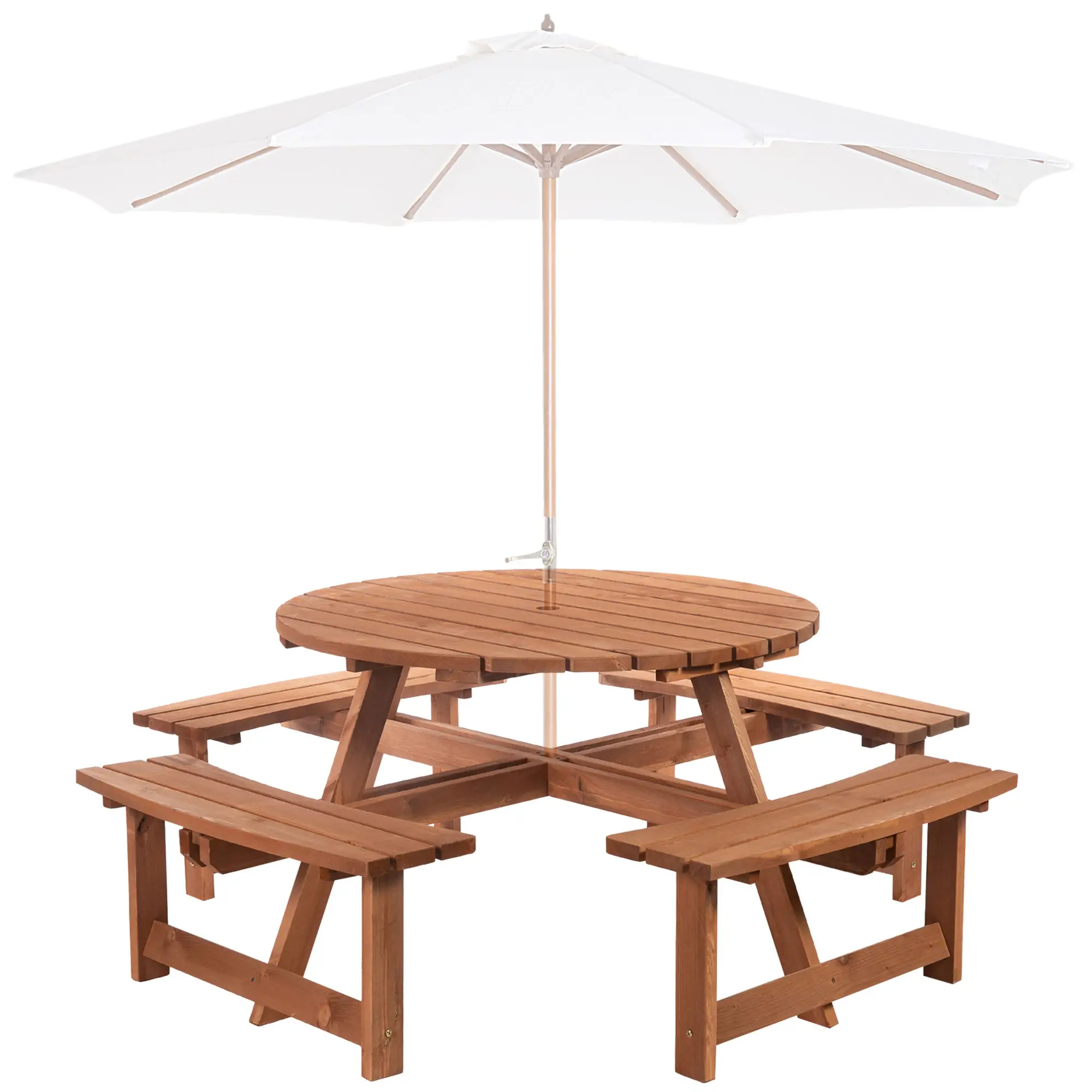 8 Seater Round Wooden Pub Bench, Picnic Table, Outdoor Patio Dining Set - Image 11