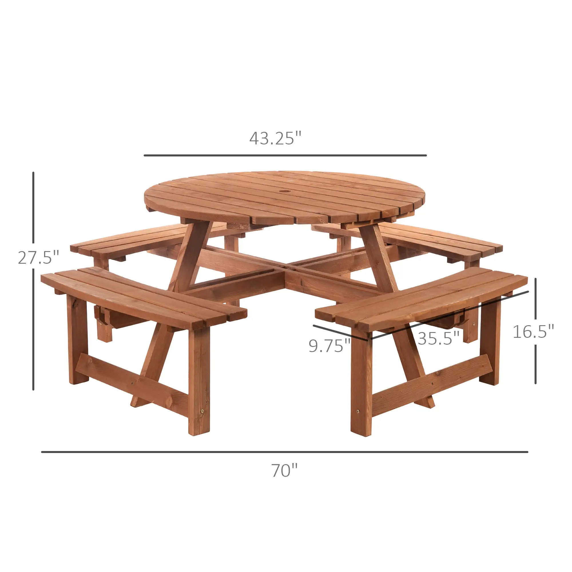 8 Seater Round Wooden Pub Bench, Picnic Table, Outdoor Patio Dining Set - Image 3