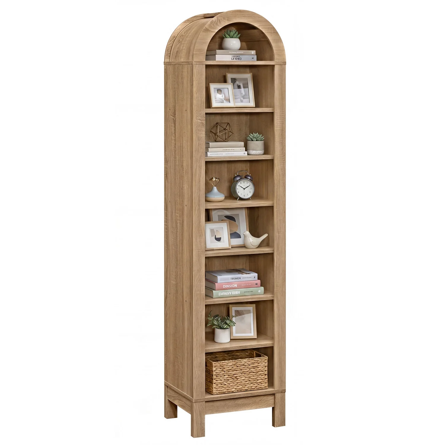 8-Tier Arch Bookshelf, 3 Adjustable Shelves, Natural