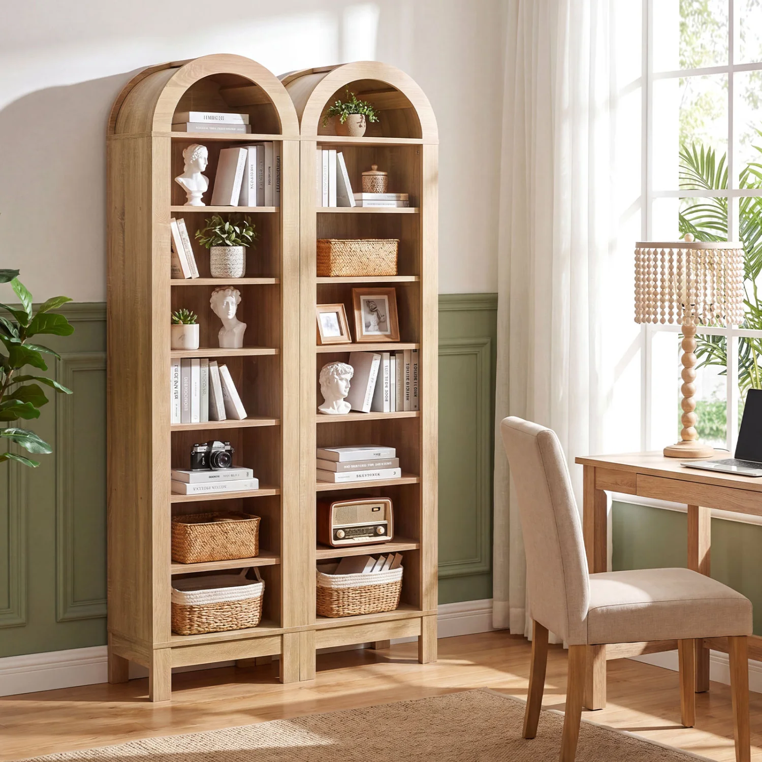 8-Tier Arch Bookshelf, 3 Adjustable Shelves, Natural - Image 6