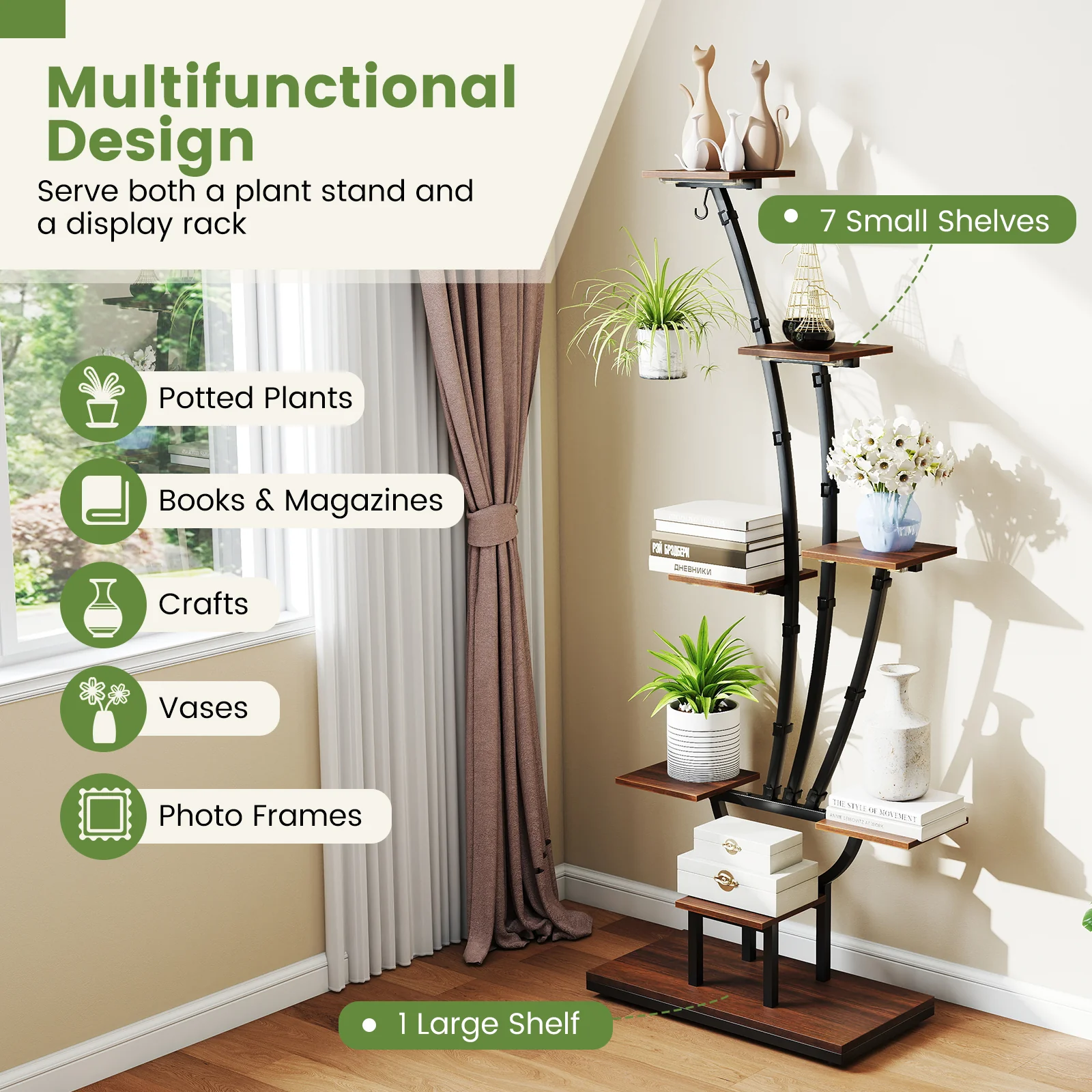 8-Tier Metal Plant Stand With Grow Lights, Set Of 2, Brown - Image 10