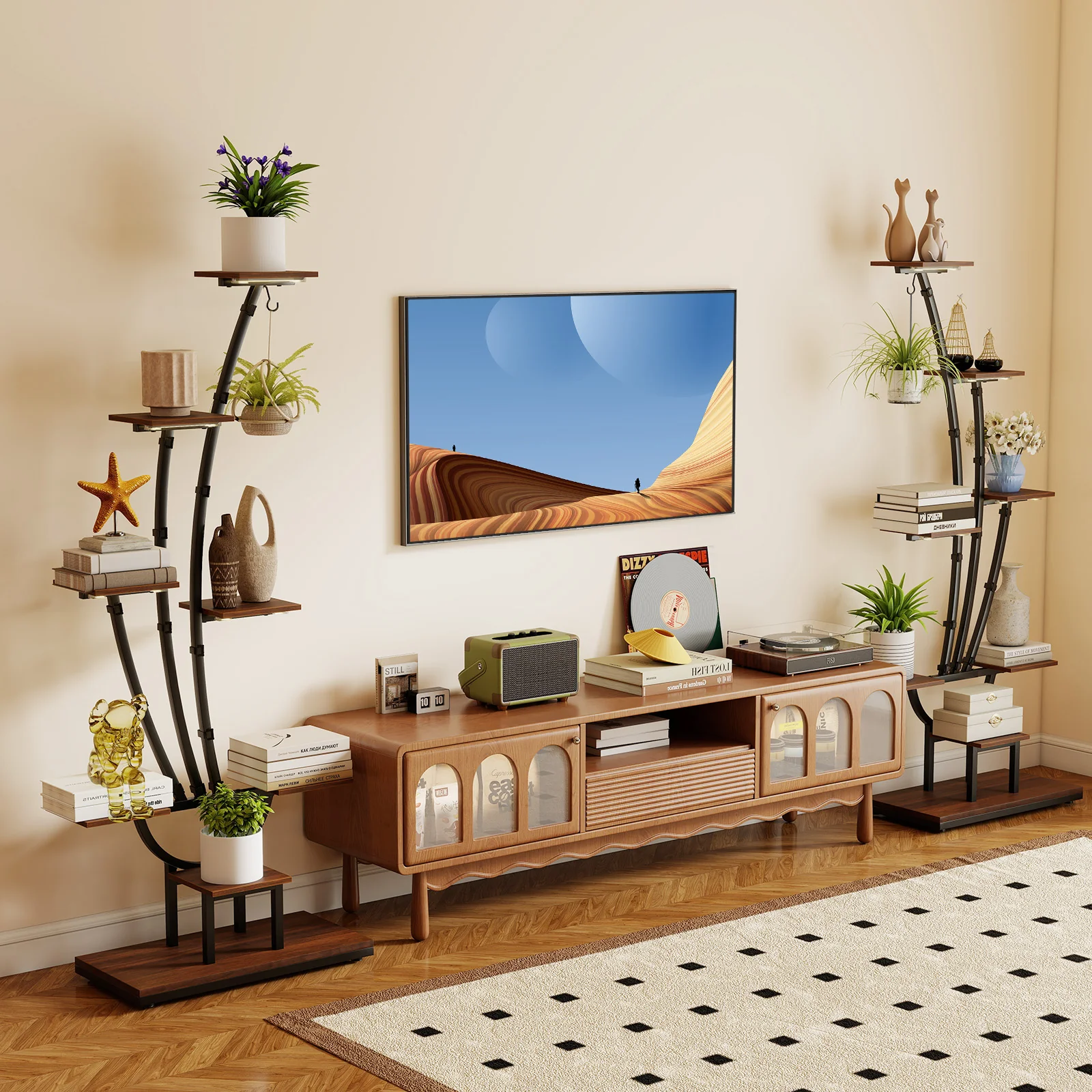 8-Tier Metal Plant Stand With Grow Lights, Set Of 2, Brown - Image 3