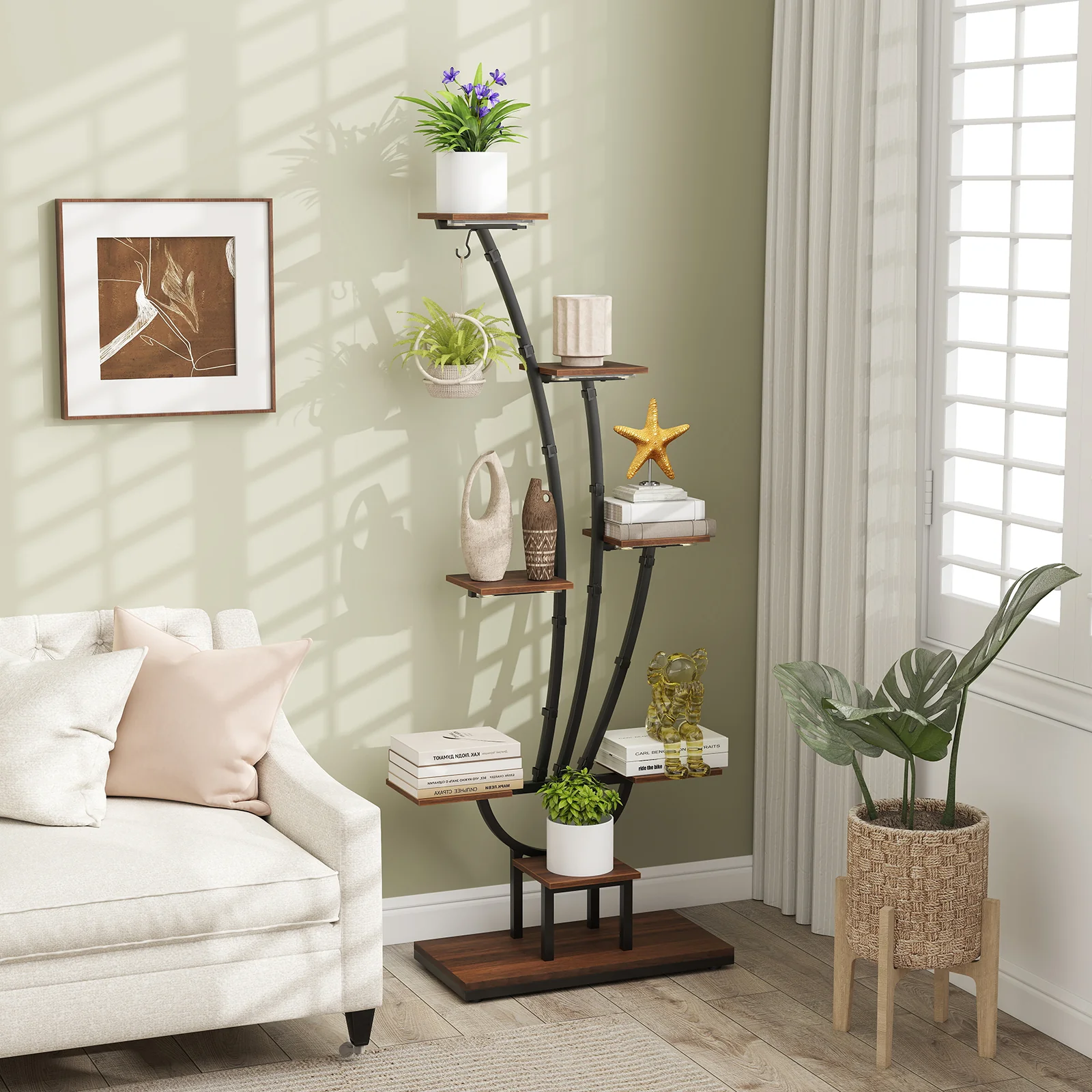 8-Tier Metal Plant Stand With Grow Lights, Set Of 2, Brown - Image 7