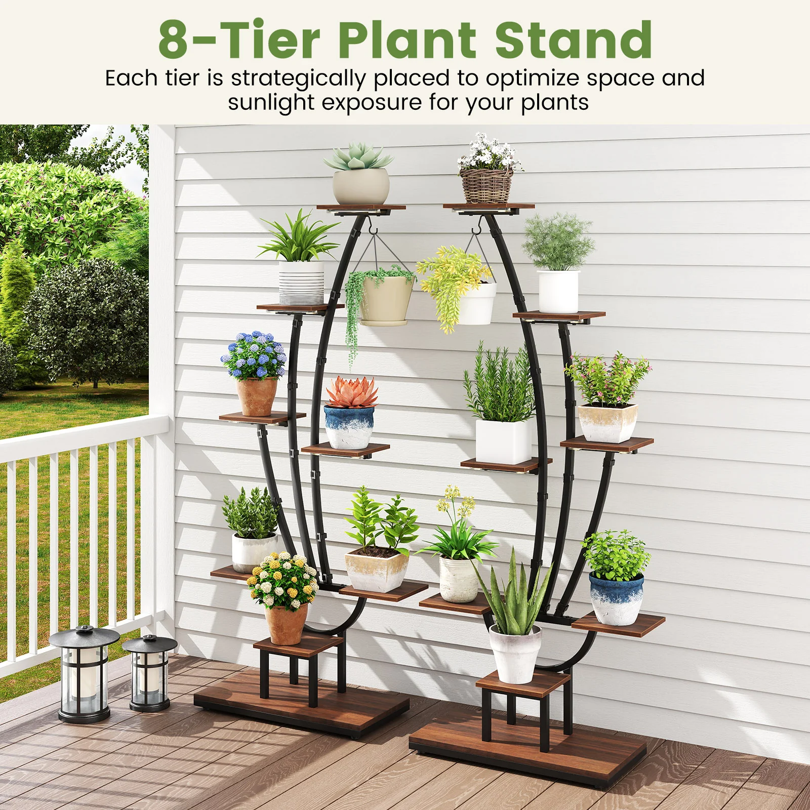 8-Tier Metal Plant Stand With Grow Lights, Set Of 2, Brown - Image 8