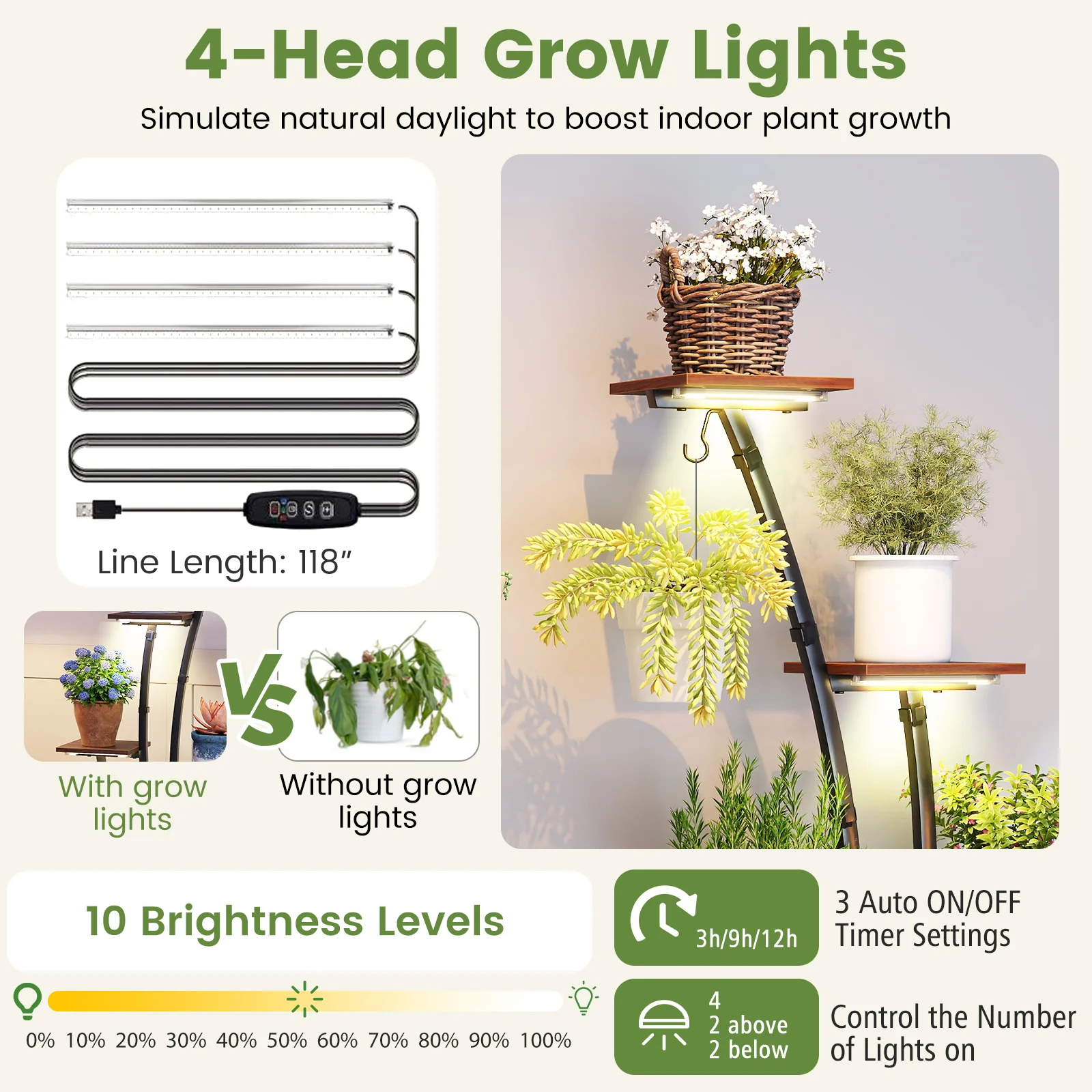8-Tier Metal Plant Stand With Grow Lights, Set Of 2, Brown - Image 9