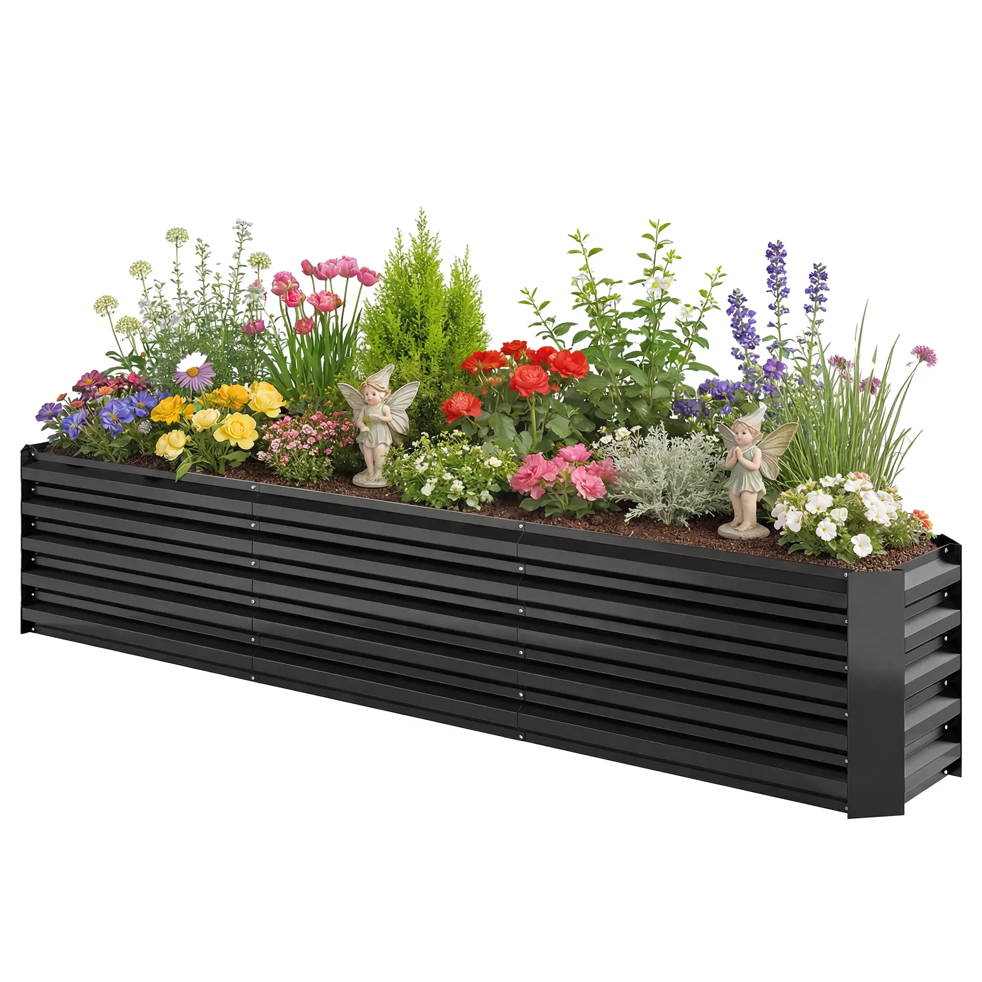 8 x 1.3 x 1.5ft Galvanized Raised Garden Bed, Reinforced Planter Box, Black