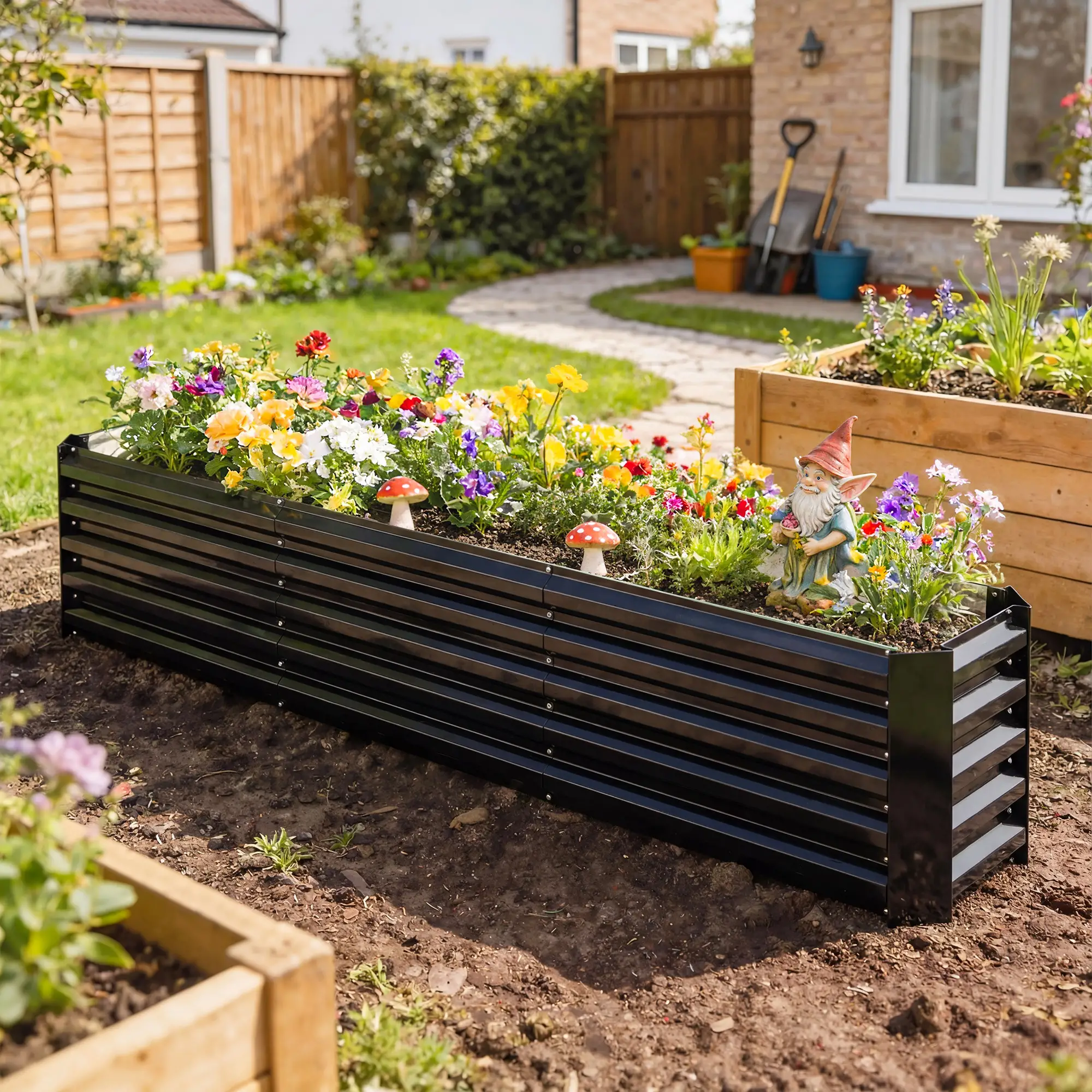 8 x 1.3 x 1.5ft Galvanized Raised Garden Bed, Reinforced Planter Box, Black - Image 2