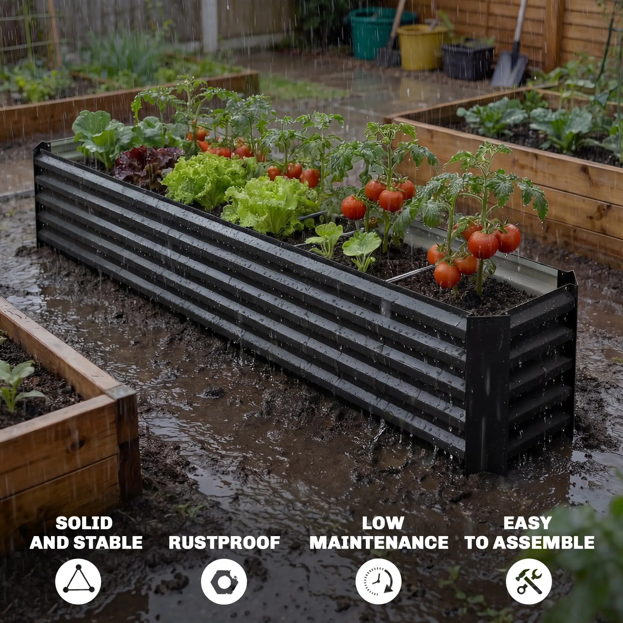 8 x 1.3 x 1.5ft Galvanized Raised Garden Bed, Reinforced Planter Box, Black - Image 5