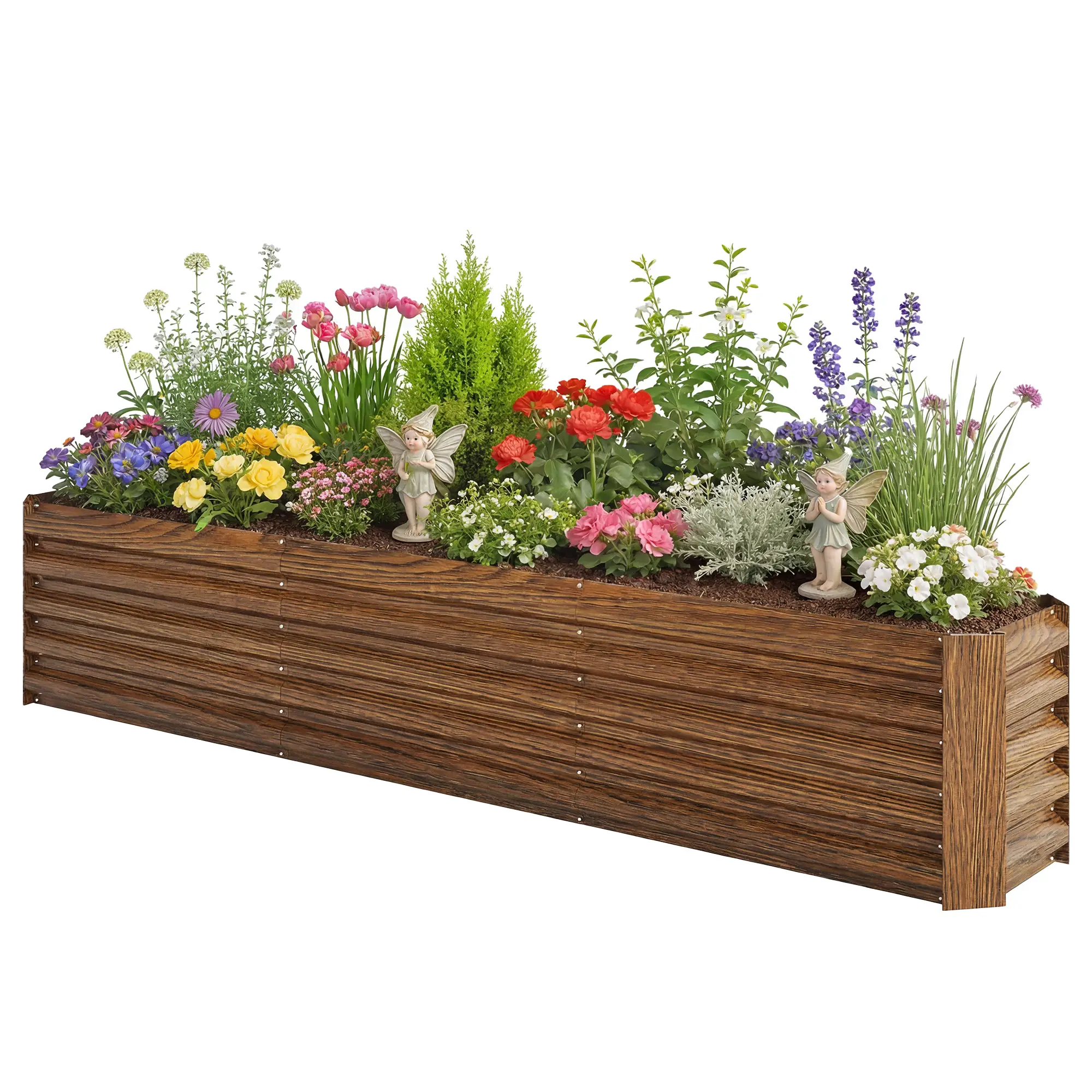 8 x 1.3 x 1.5ft Galvanized Raised Garden Bed, Brown Wood Effect, Brown