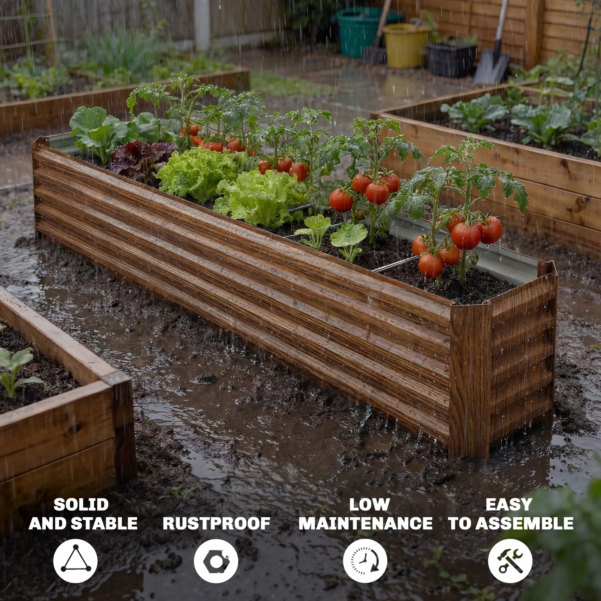 8 x 1.3 x 1.5ft Galvanized Raised Garden Bed, Brown Wood Effect, Brown - Image 5