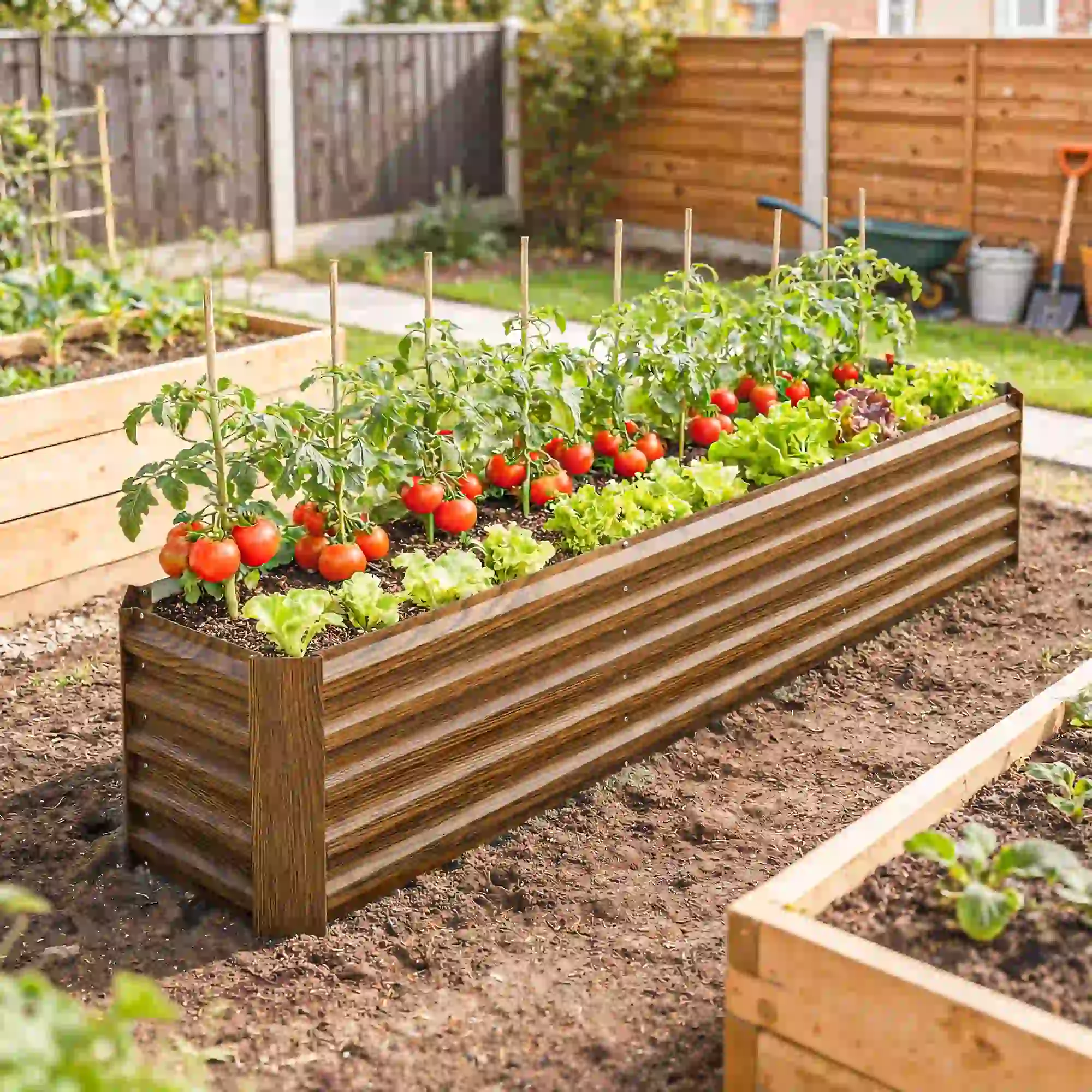 8 x 1.3 x 1.5ft Galvanized Raised Garden Bed, Brown Wood Effect, Brown - Image 8