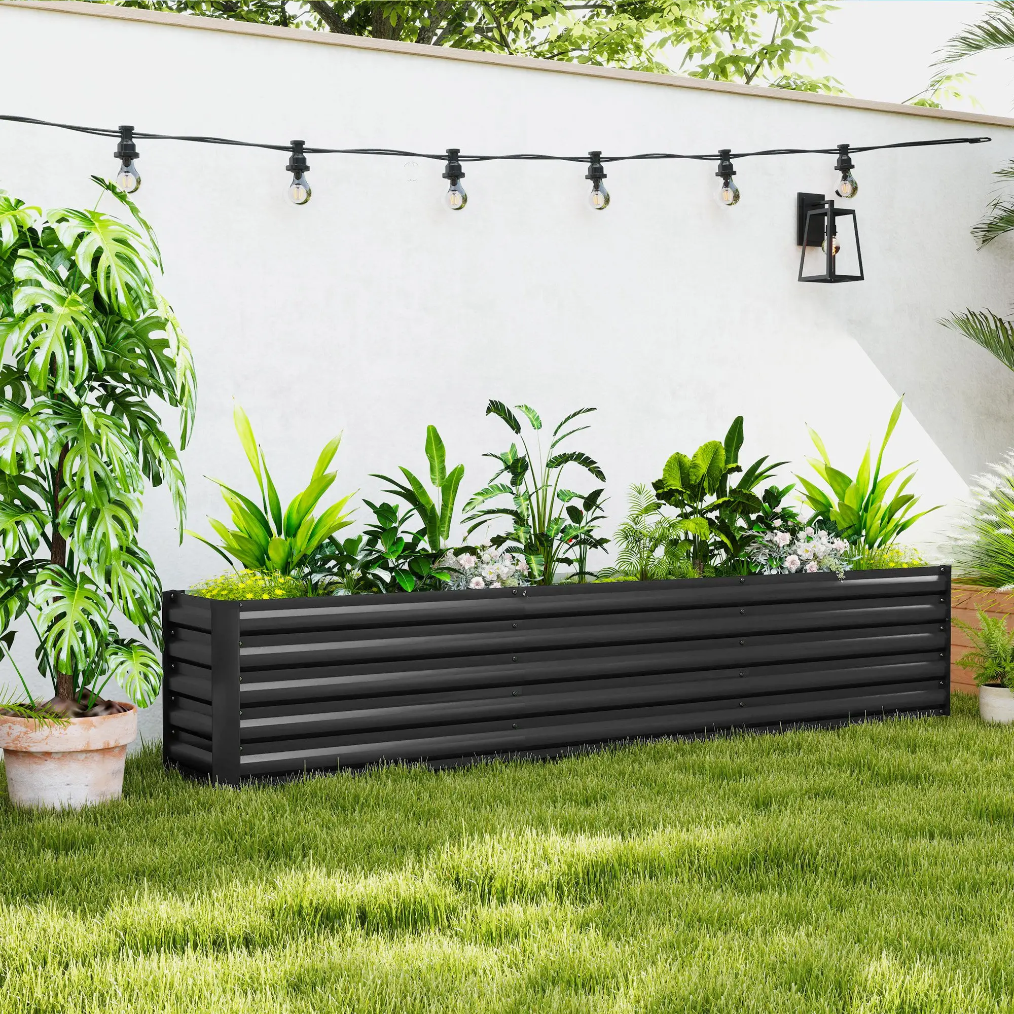 8 x 1.3 x 1.5ft Galvanized Raised Garden Bed, Outdoor Planter Box, Dark Grey - Image 2