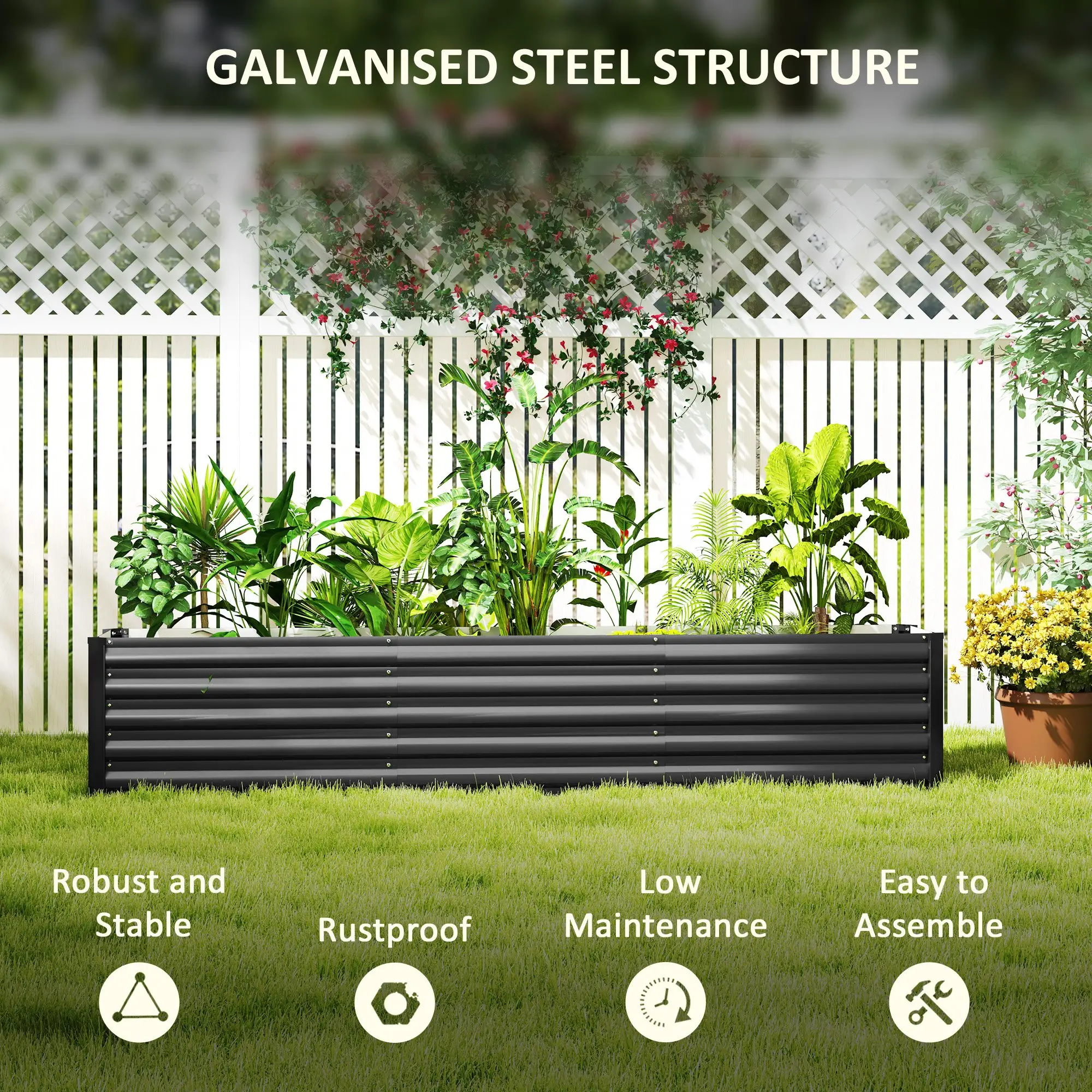 8 x 1.3 x 1.5ft Galvanized Raised Garden Bed, Outdoor Planter Box, Dark Grey - Image 5