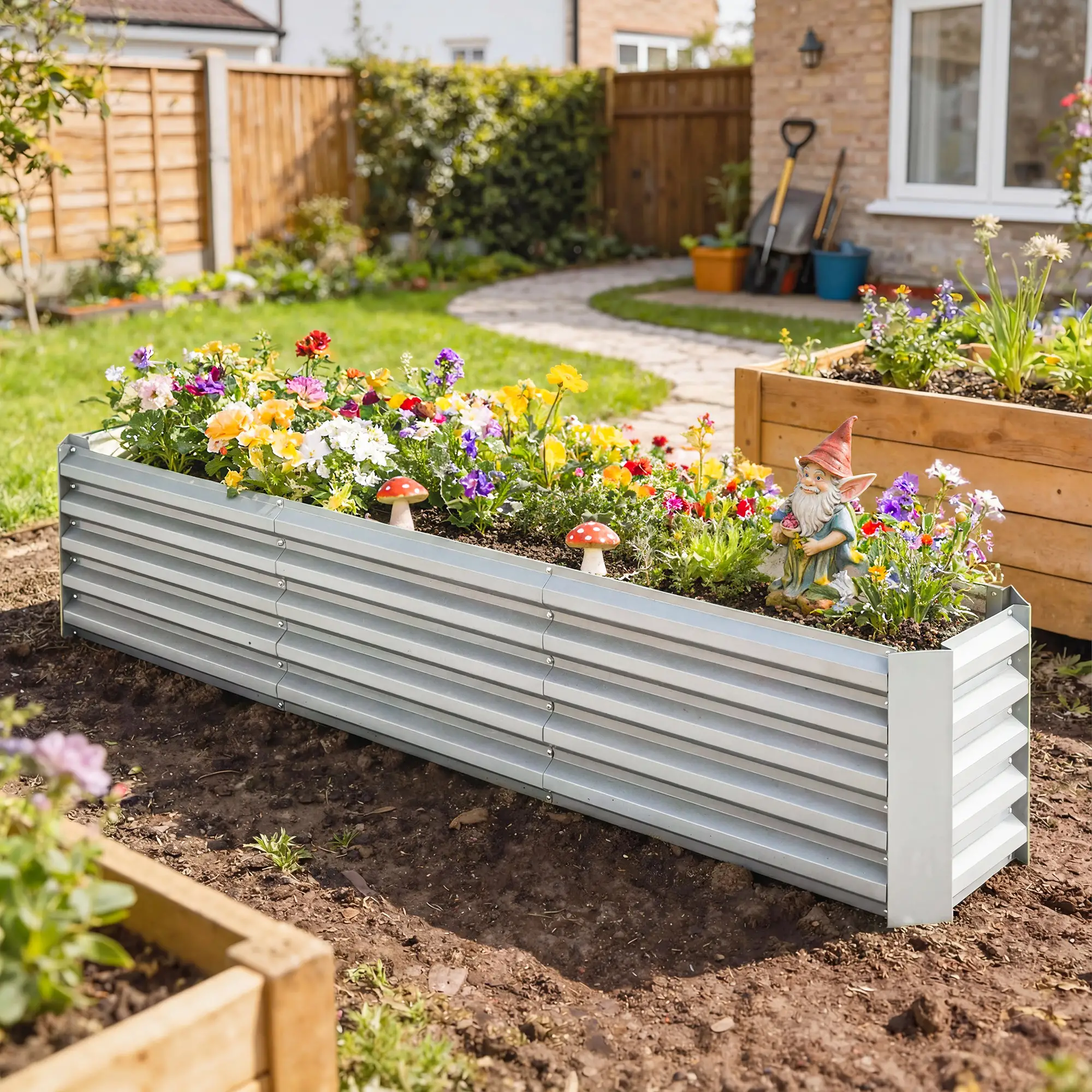 8 x 1.3 x 1.5ft Galvanized Raised Garden Bed, Outdoor Planter Box, Silver - Image 2