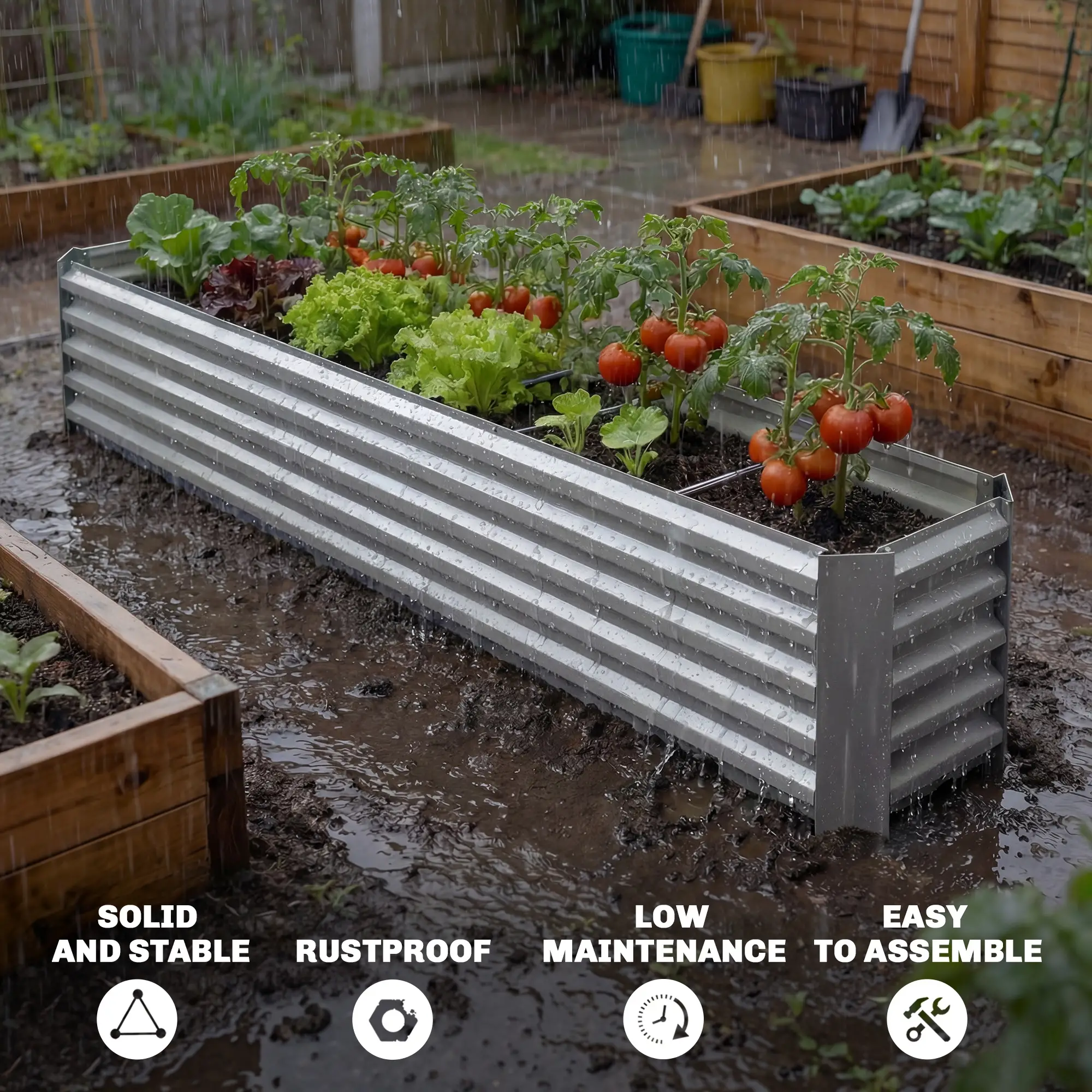 8 x 1.3 x 1.5ft Galvanized Raised Garden Bed, Outdoor Planter Box, Silver - Image 5