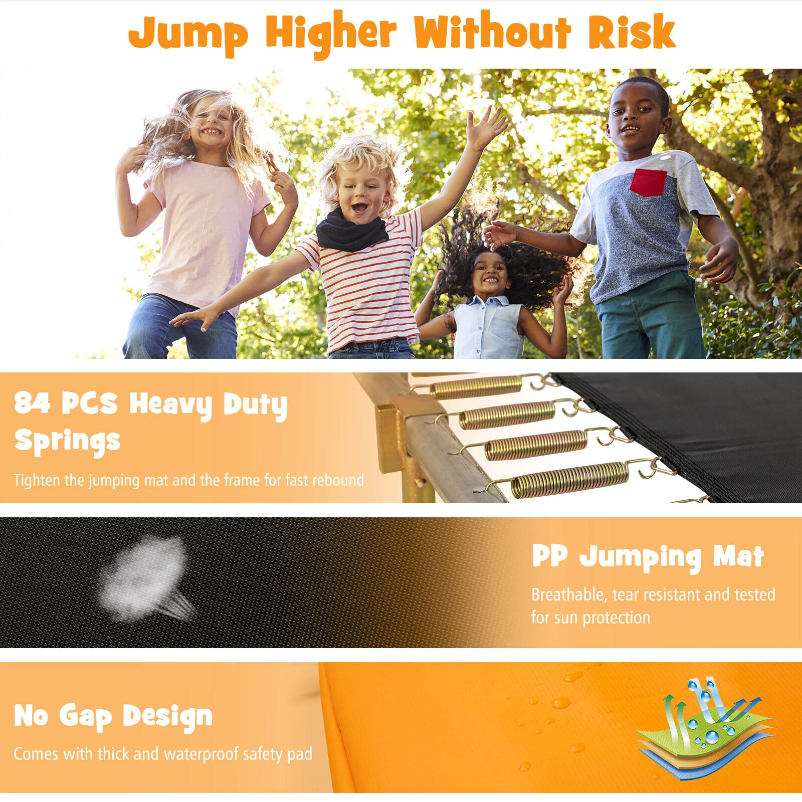 8 x 14 Feet Recreational Trampoline, Safety Enclosure Net, Ladder, Orange - Image 10