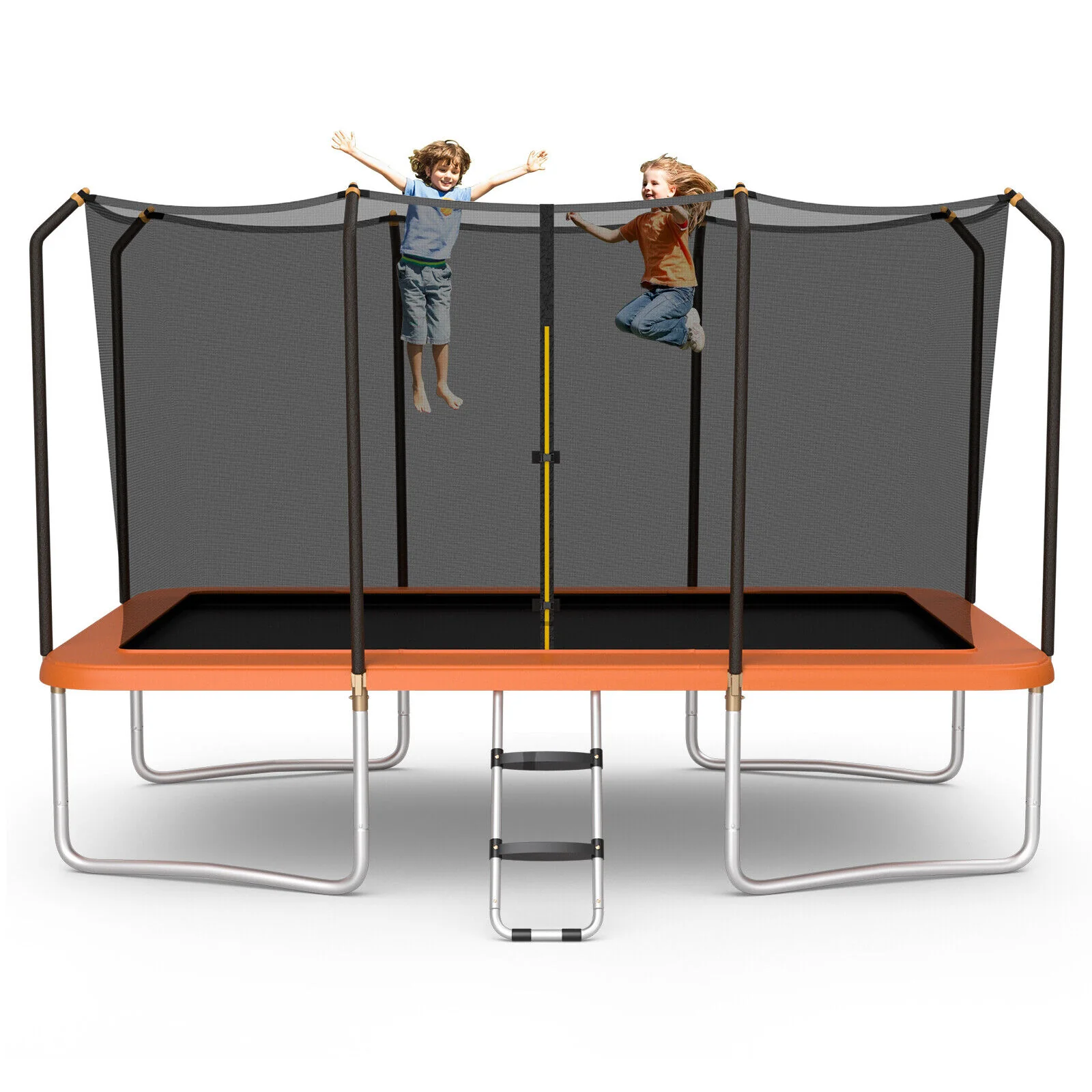 8 x 14 Feet Recreational Trampoline, Safety Enclosure Net, Ladder, Orange - Image 4