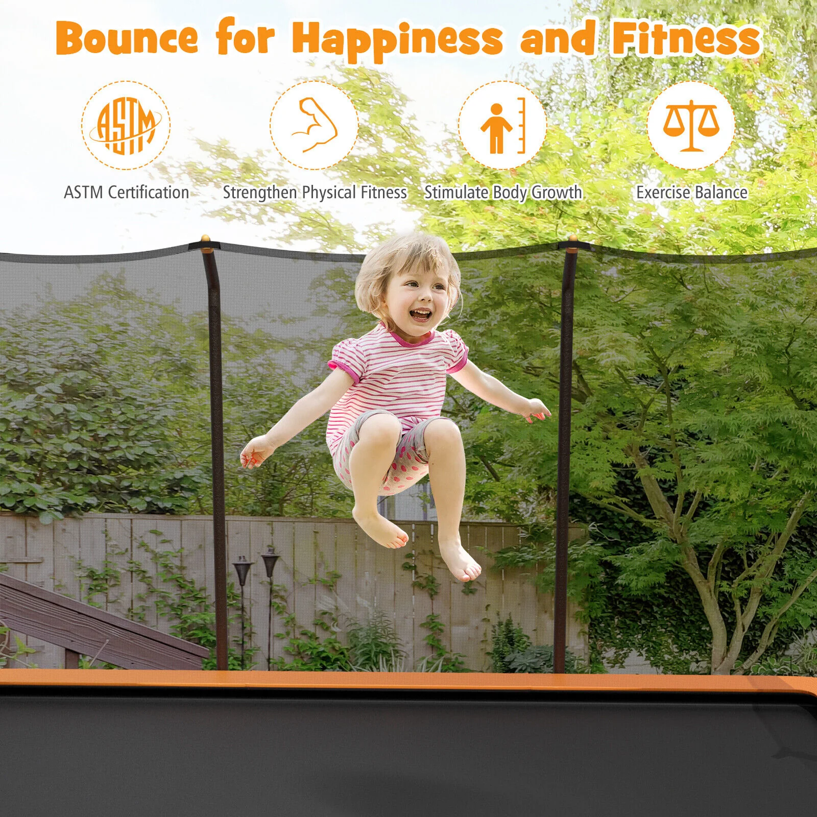 8 x 14 Feet Recreational Trampoline, Safety Enclosure Net, Ladder, Orange - Image 7