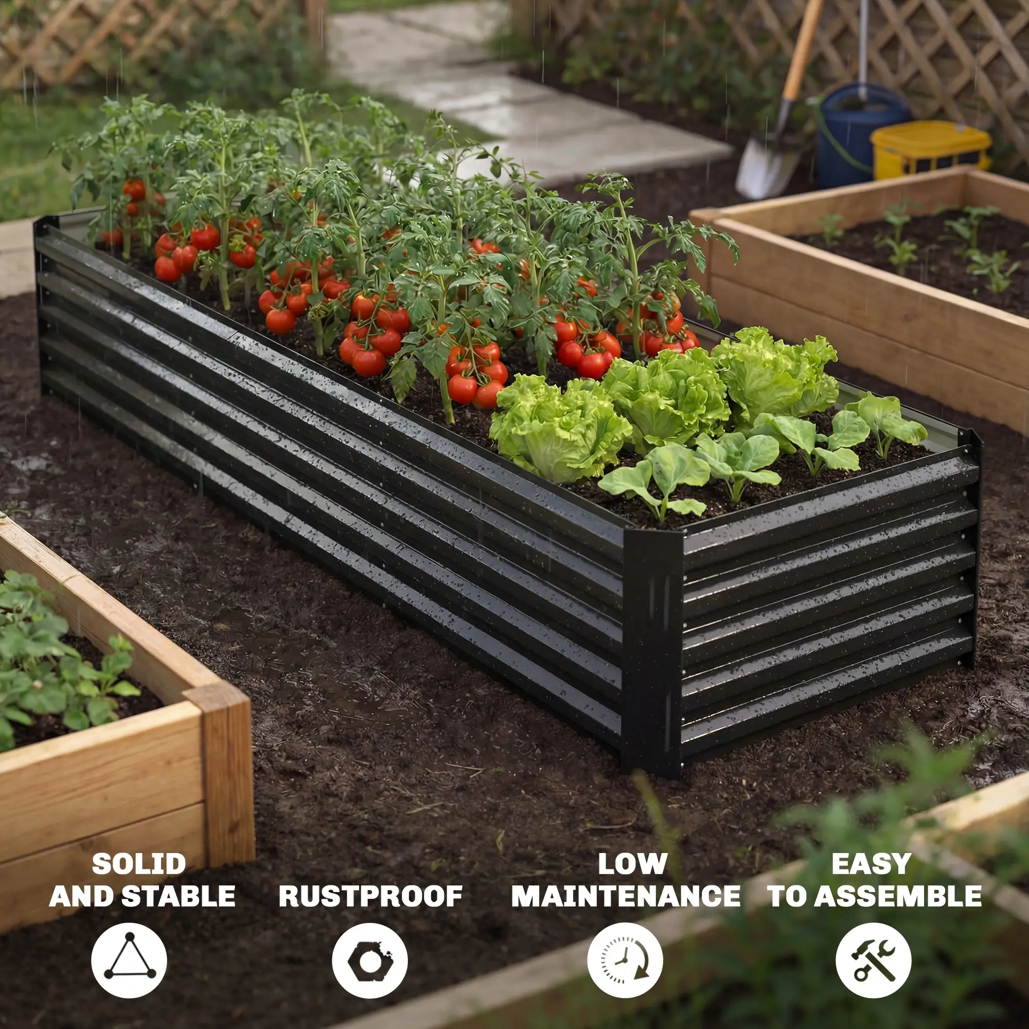 8 x 2.6 x 1.5ft Galvanized Raised Garden Bed, Black Outdoor Planter Box, Black - Image 5