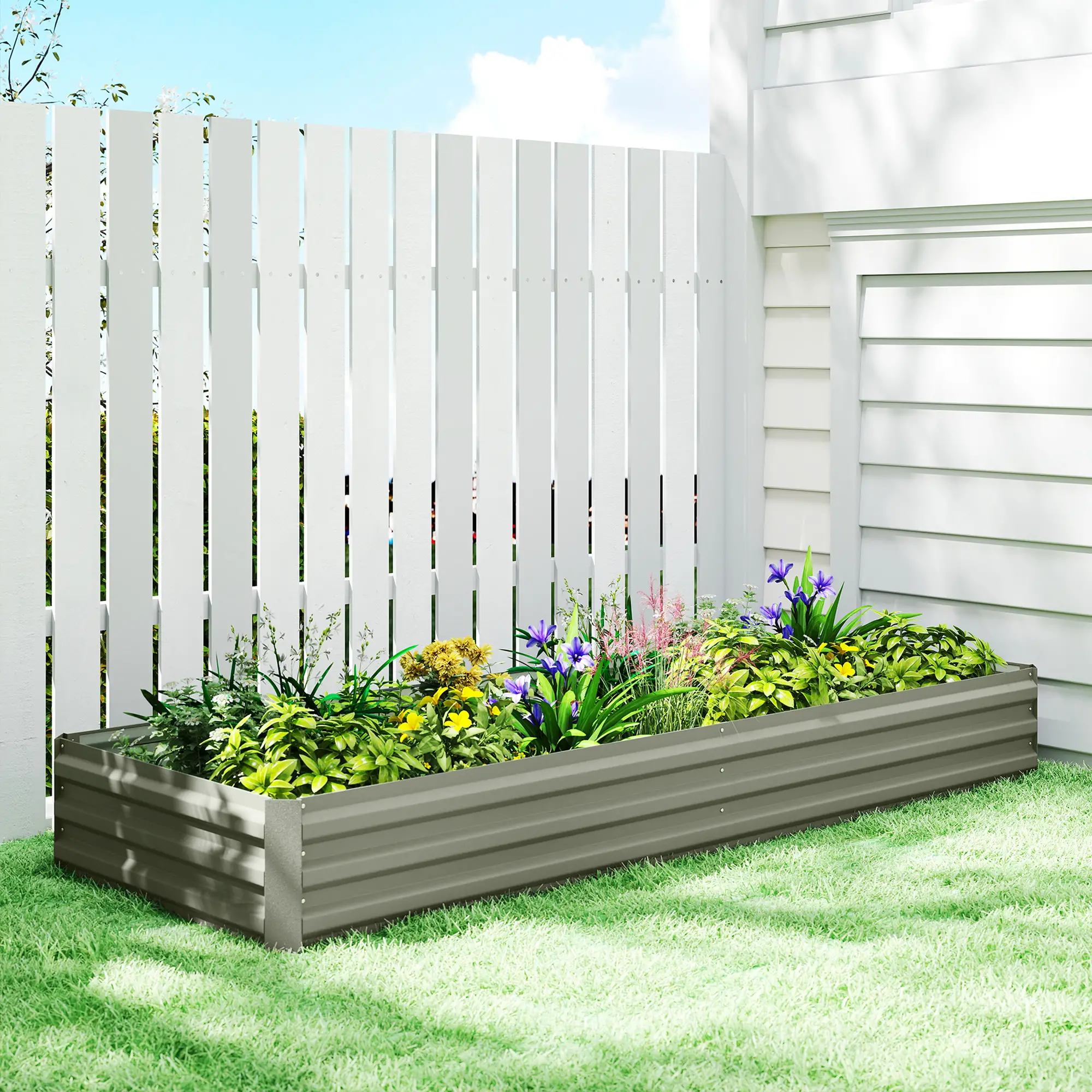 8 x 3 x 1ft Galvanized Raised Garden Bed, Metal Elevated Planter Box, Light Grey - Image 2
