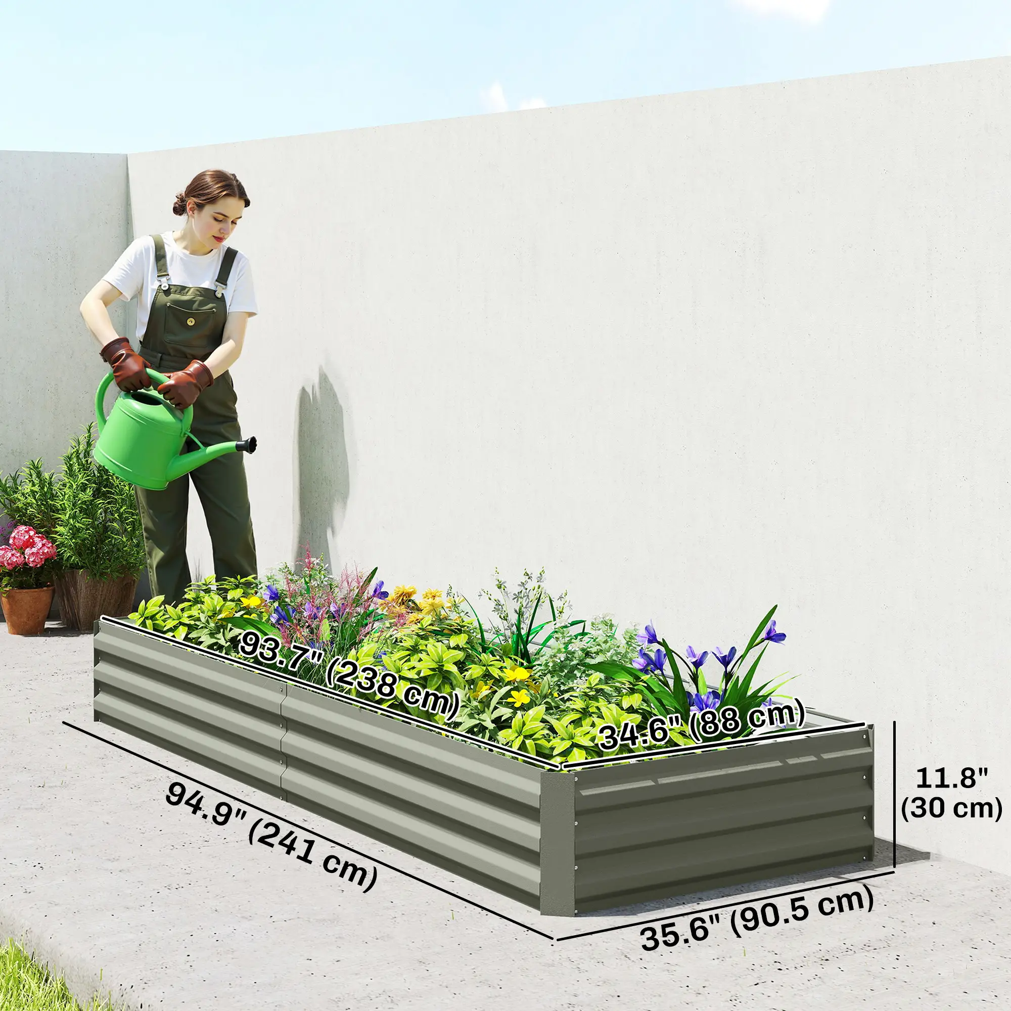 8 x 3 x 1ft Galvanized Raised Garden Bed, Metal Elevated Planter Box, Light Grey - Image 3