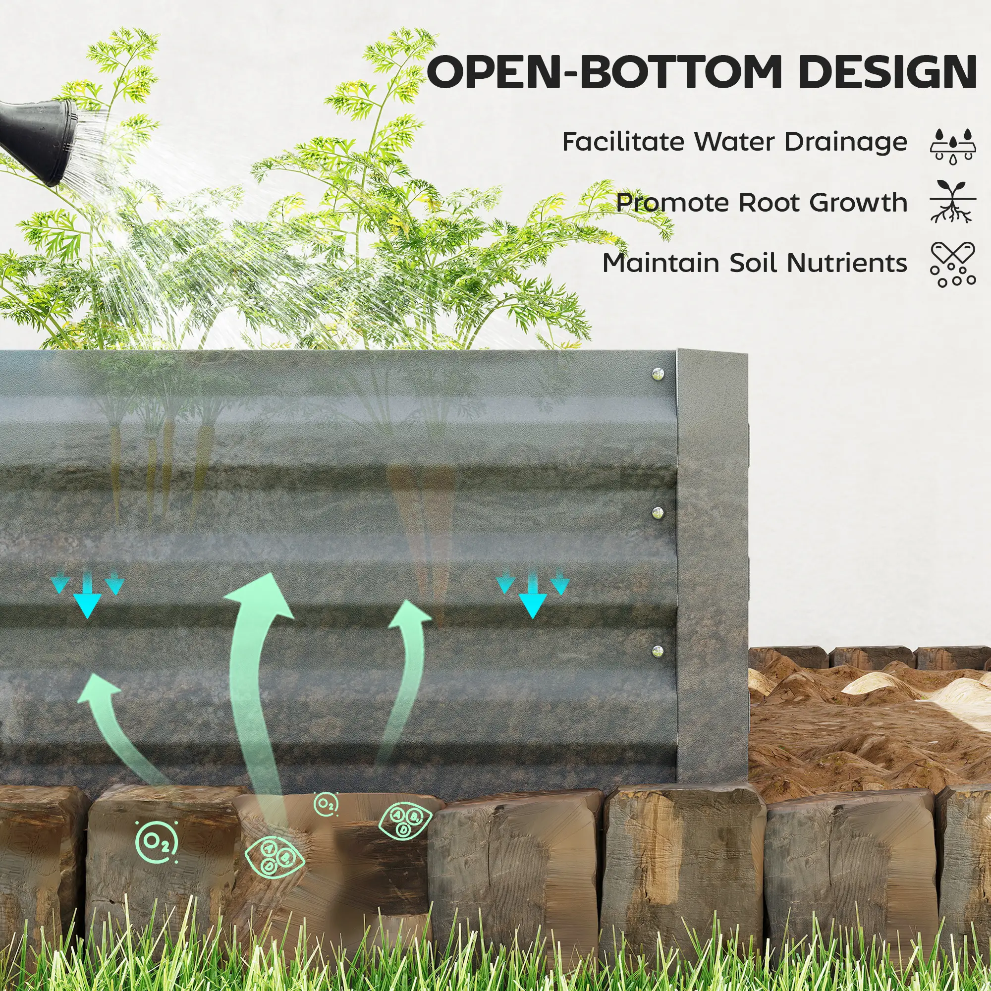 8 x 3 x 1ft Galvanized Raised Garden Bed, Metal Elevated Planter Box, Light Grey - Image 4