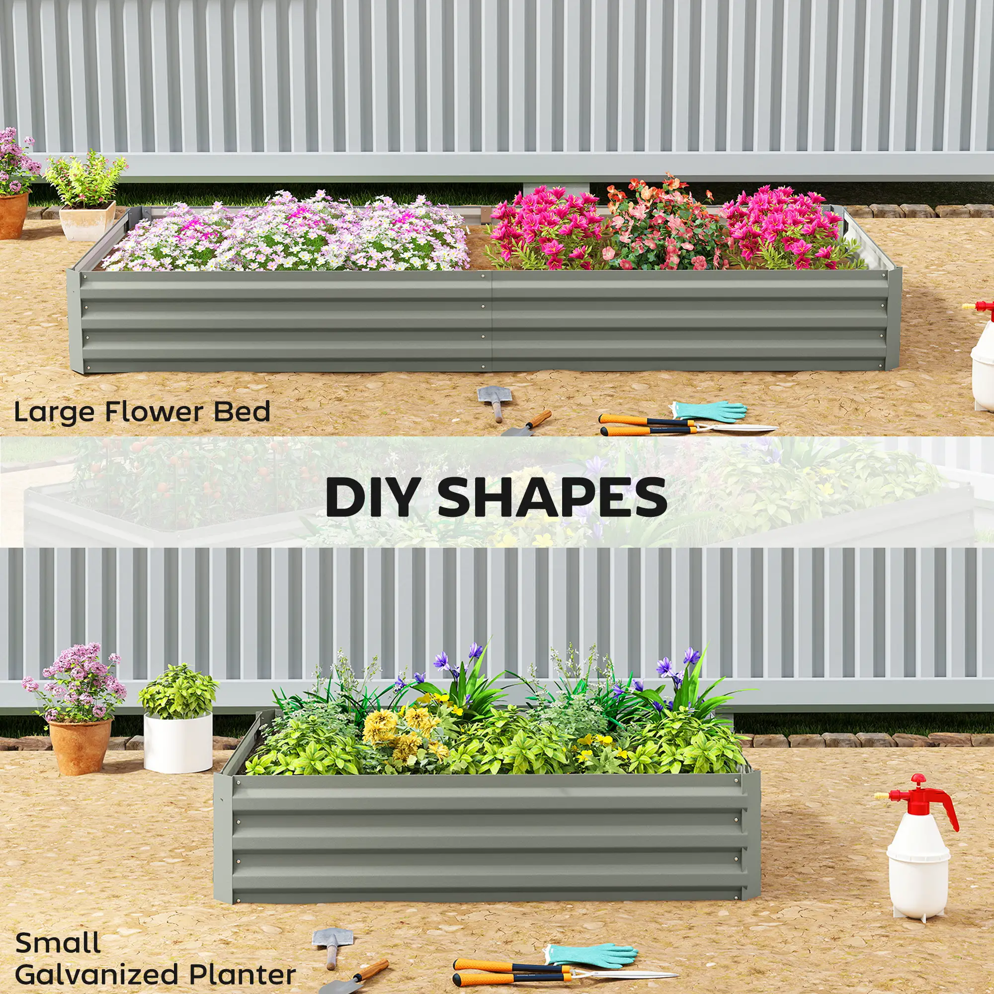 8 x 3 x 1ft Galvanized Raised Garden Bed, Metal Elevated Planter Box, Light Grey - Image 5