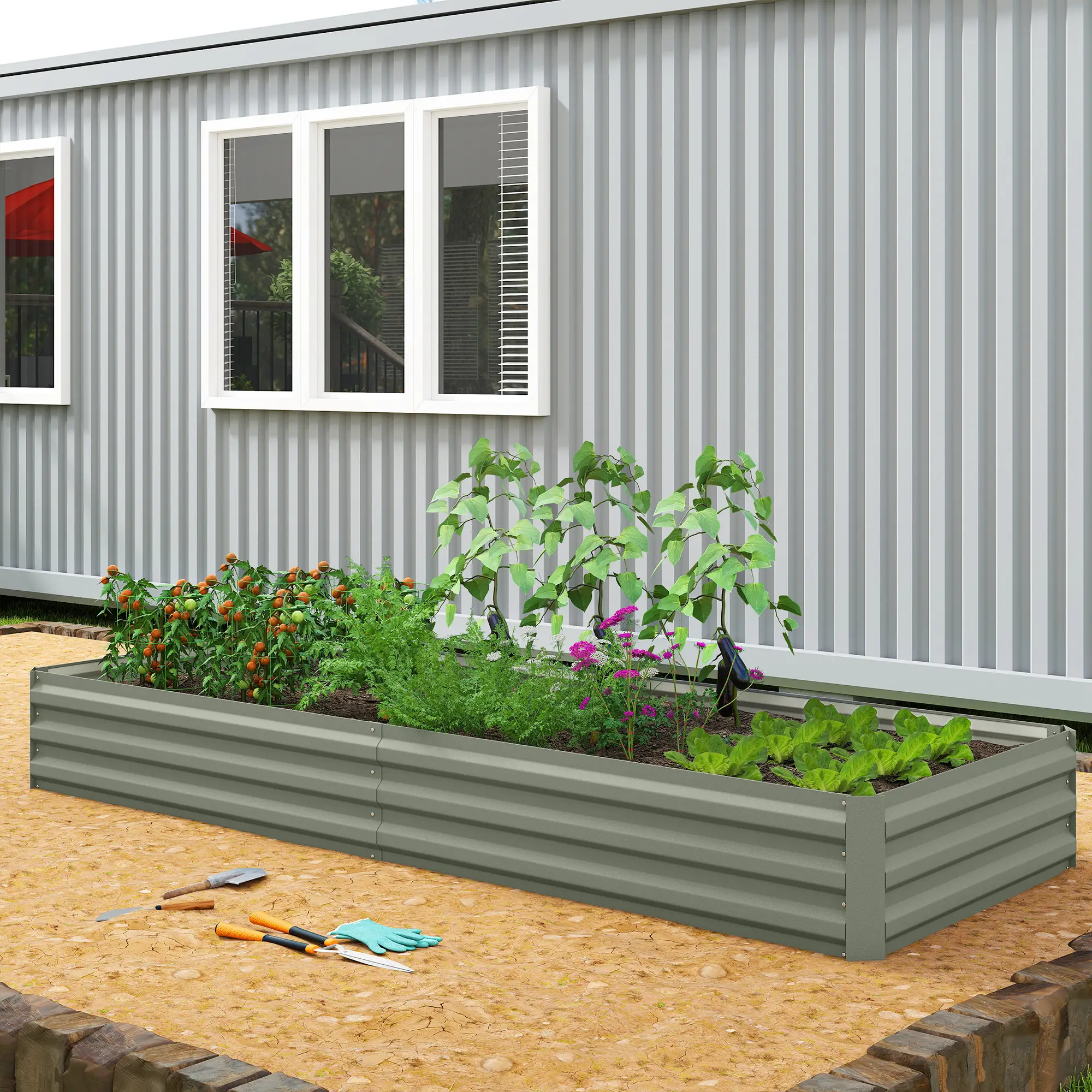 8 x 3 x 1ft Galvanized Raised Garden Bed, Metal Elevated Planter Box, Light Grey - Image 7