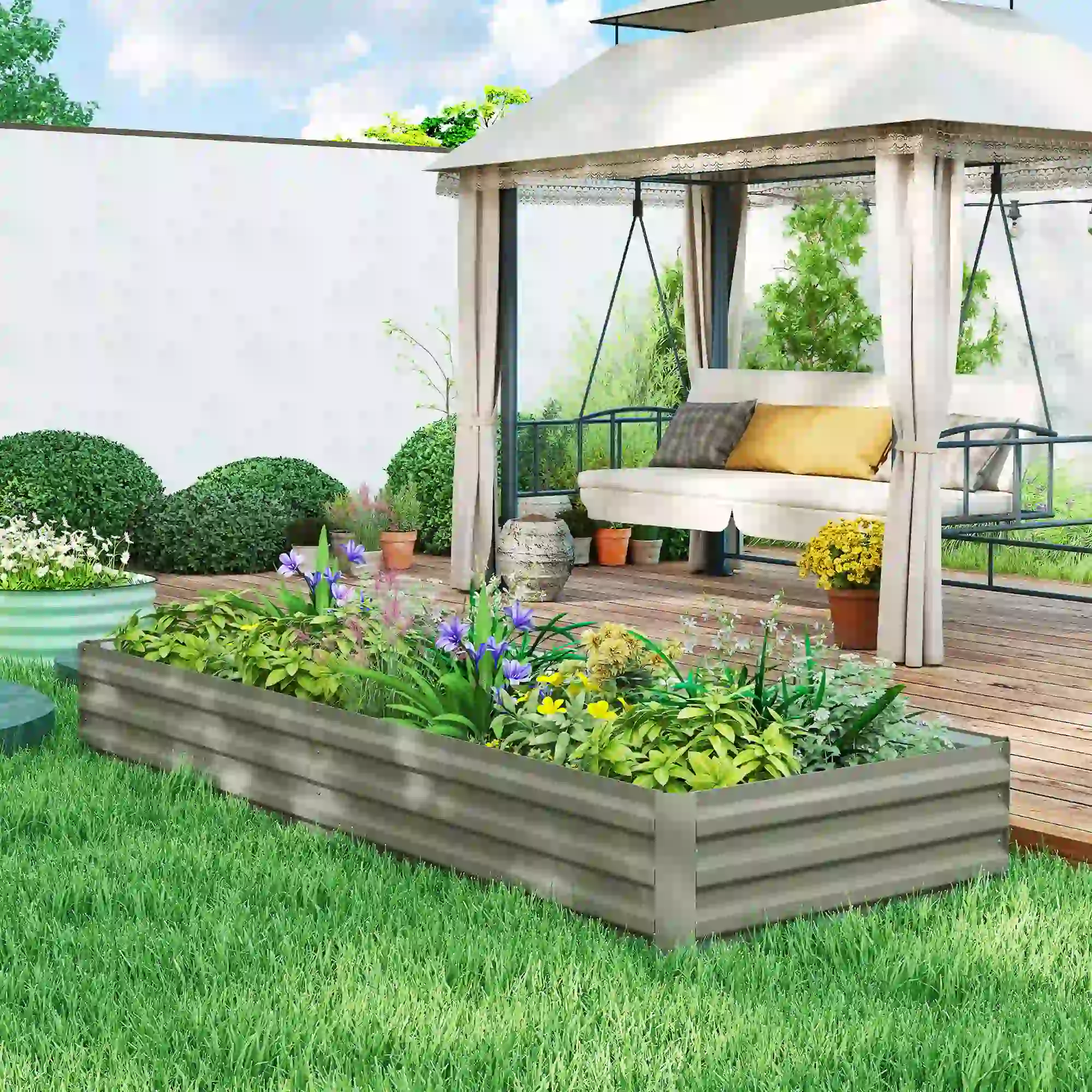 8 x 3 x 1ft Galvanized Raised Garden Bed, Metal Elevated Planter Box, Light Grey - Image 8