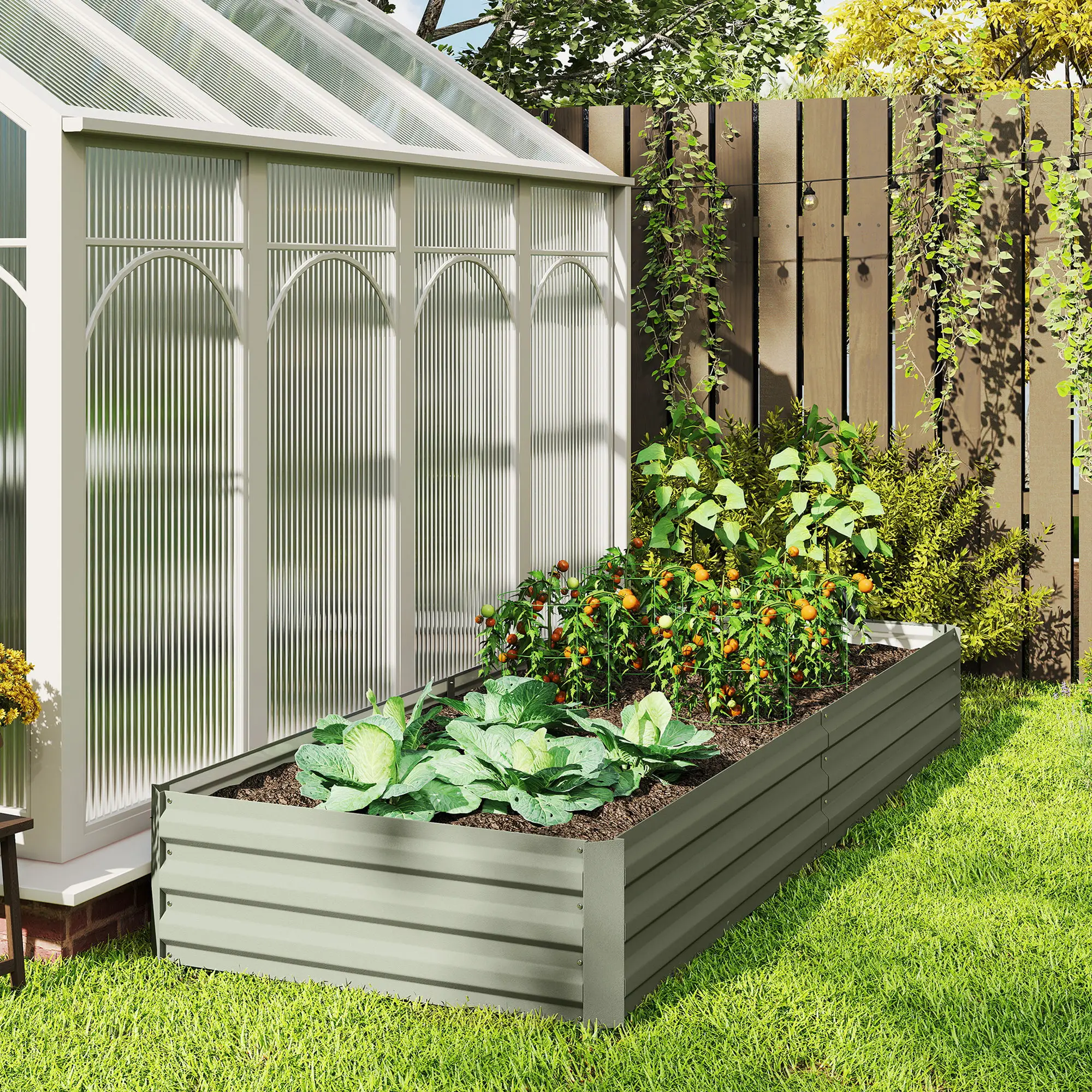 8 x 3 x 1ft Galvanized Raised Garden Bed, Metal Elevated Planter Box, Light Grey - Image 9