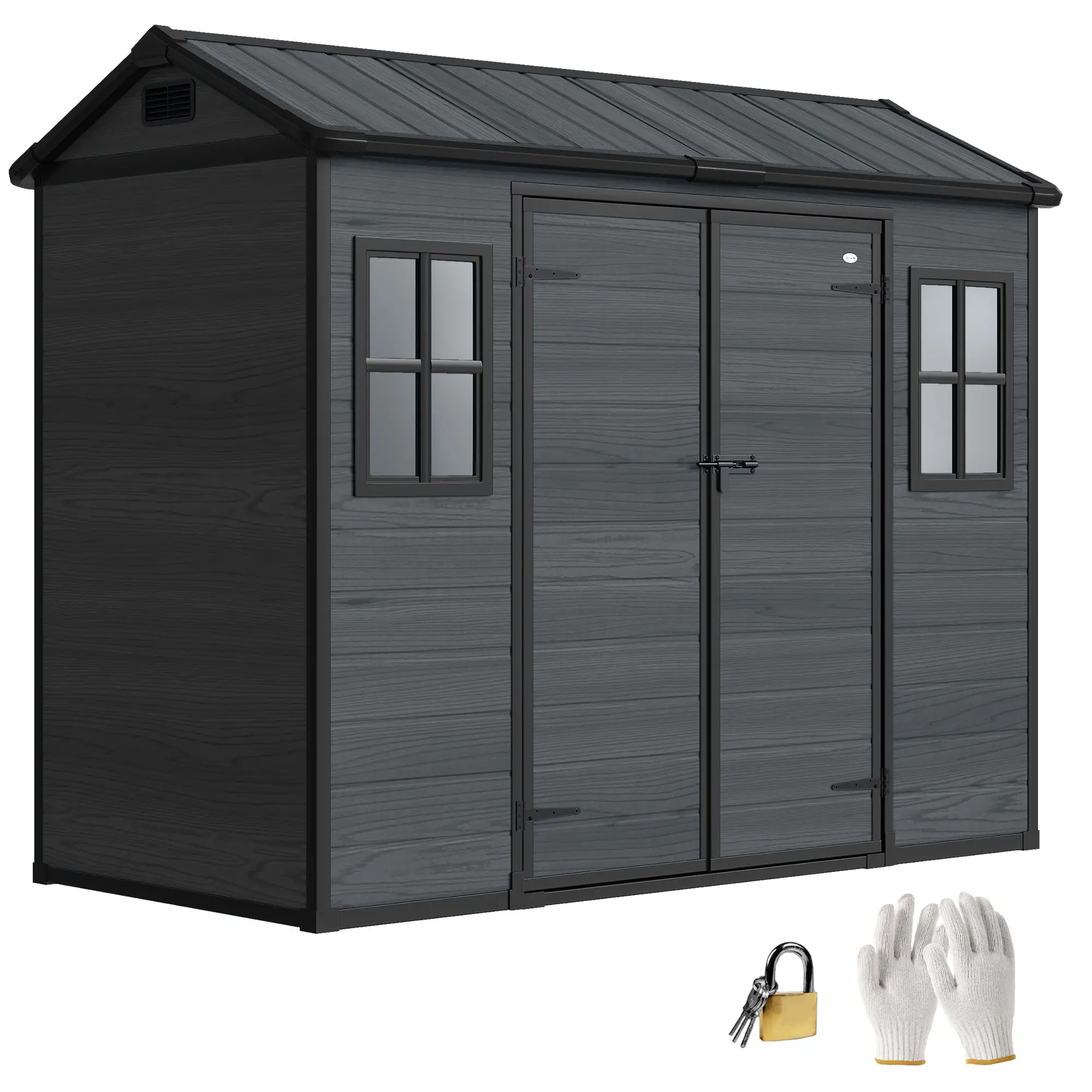 8 x 4 ft Dark Grey Resin Garden Shed, Wood-Effect Outdoor Storage, Dark Grey - Image 11