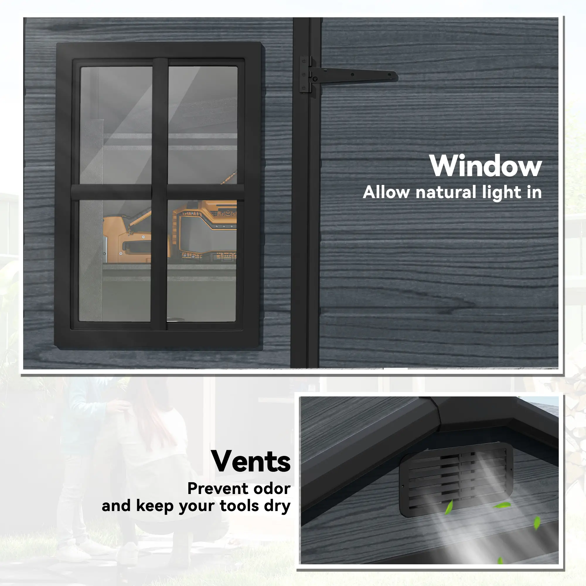 8 x 4 ft Dark Grey Resin Garden Shed, Wood-Effect Outdoor Storage, Dark Grey - Image 5