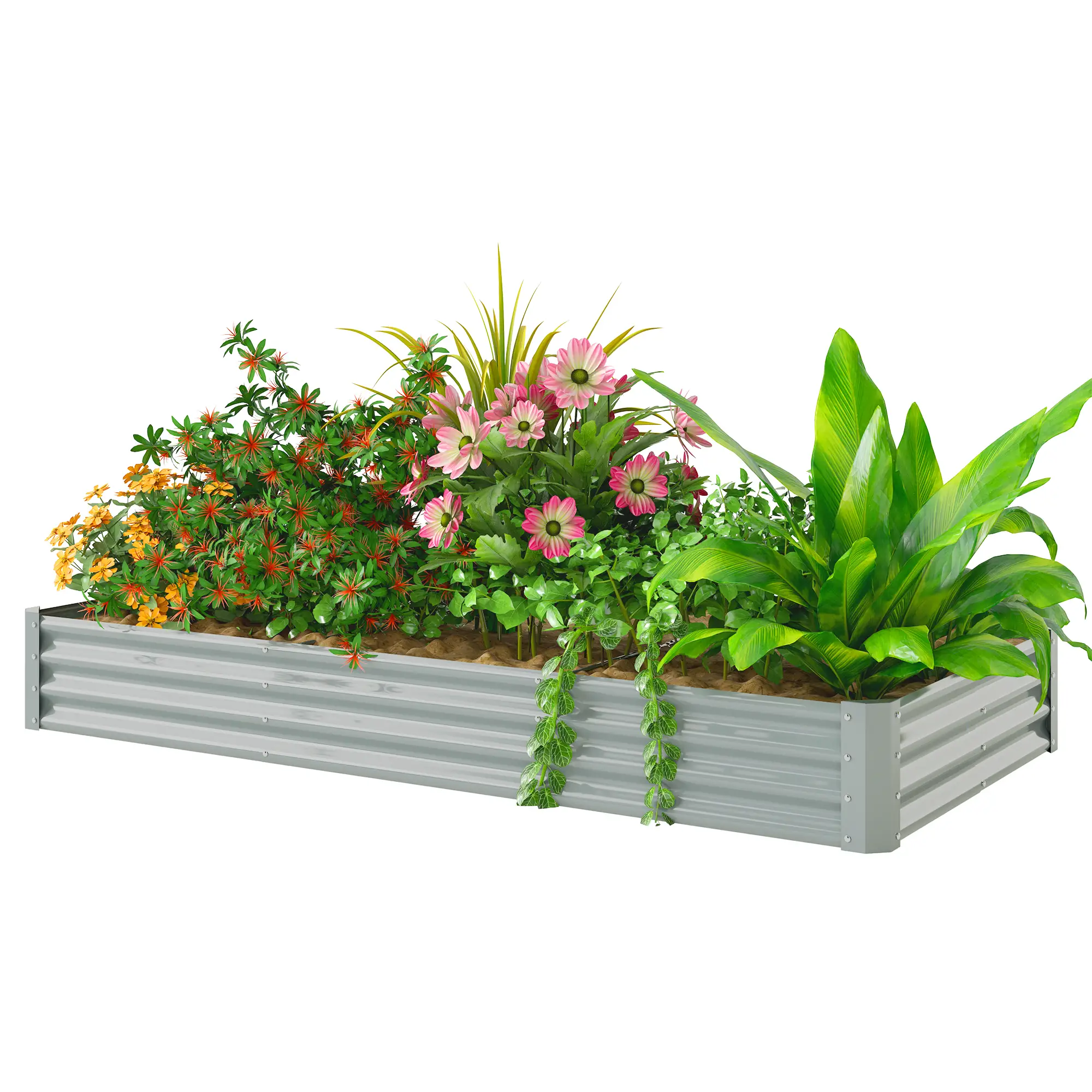 8 x 4 x 1ft Galvanized Raised Garden Bed, Reinforced Outdoor Planter Box, Silver