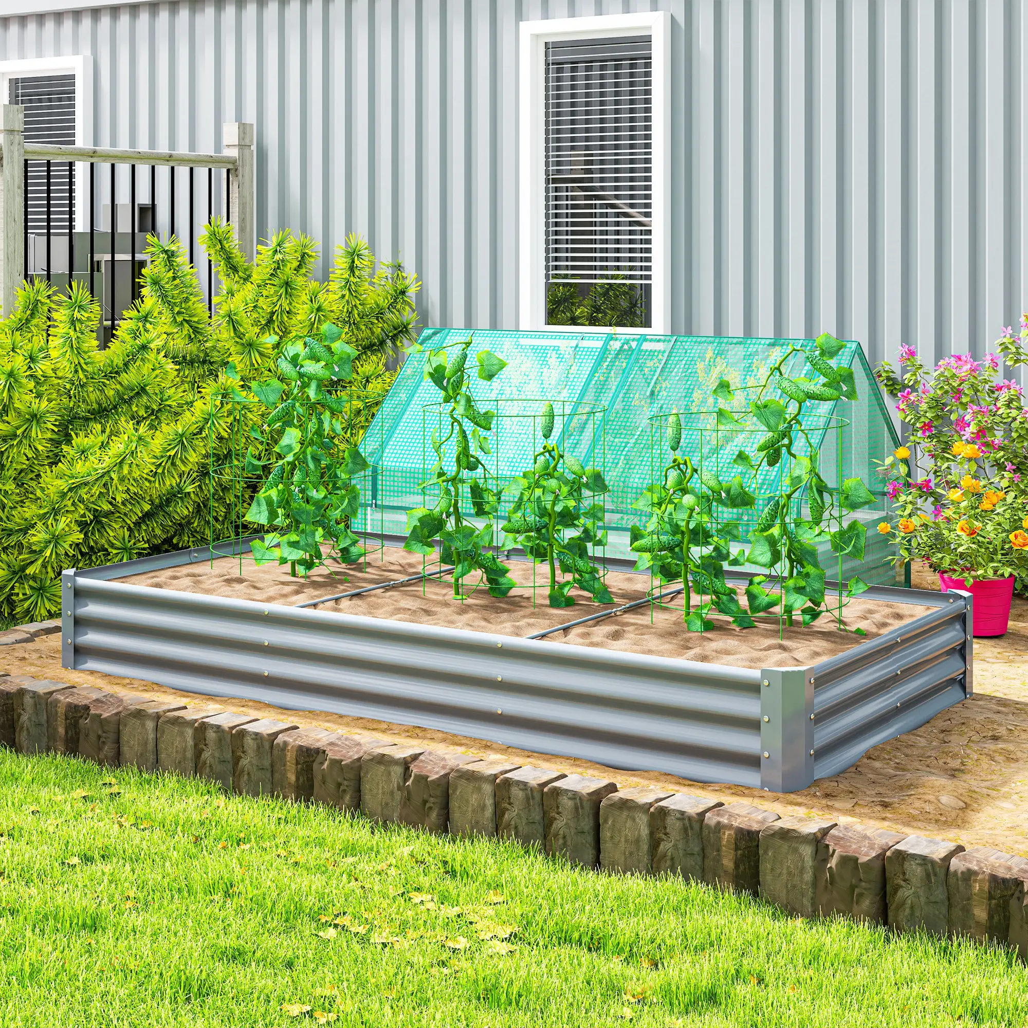 8 x 4 x 1ft Galvanized Raised Garden Bed, Reinforced Outdoor Planter Box, Silver - Image 2