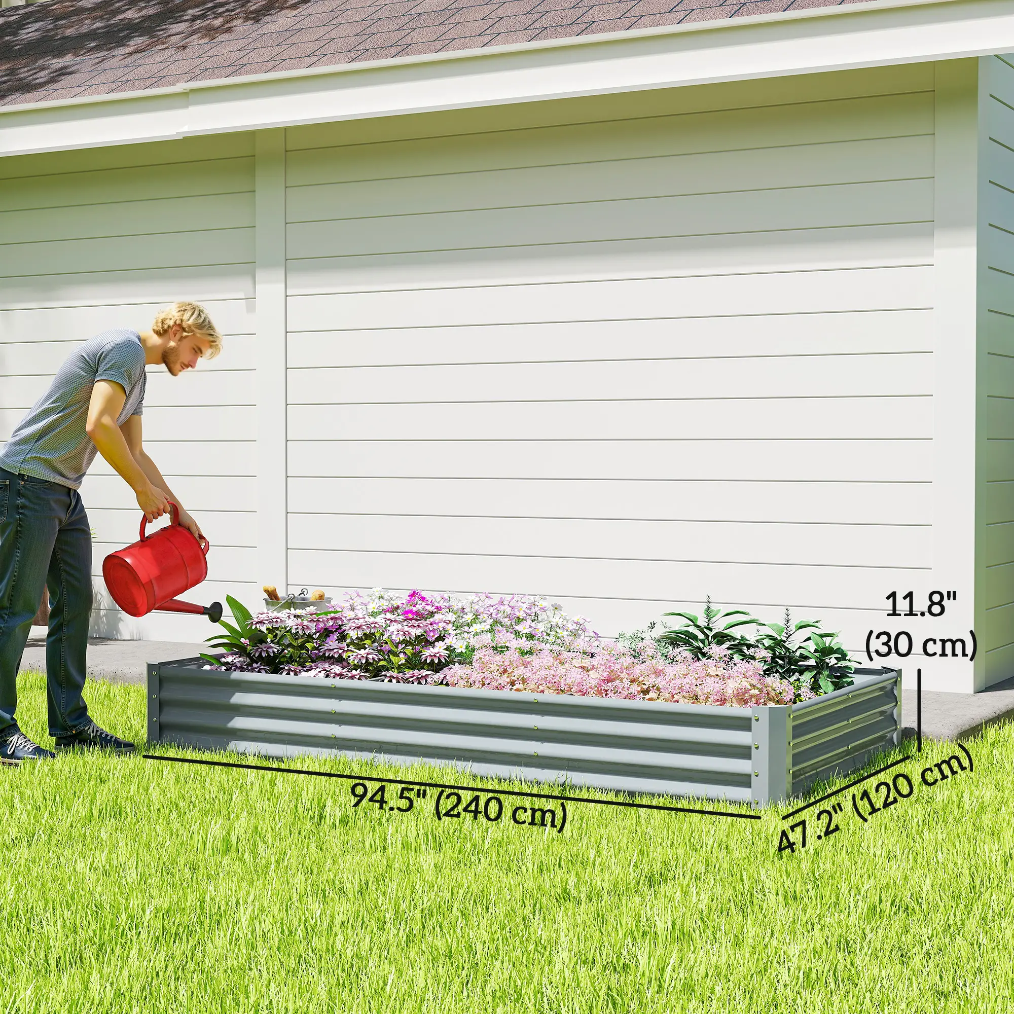 8 x 4 x 1ft Galvanized Raised Garden Bed, Reinforced Outdoor Planter Box, Silver - Image 3