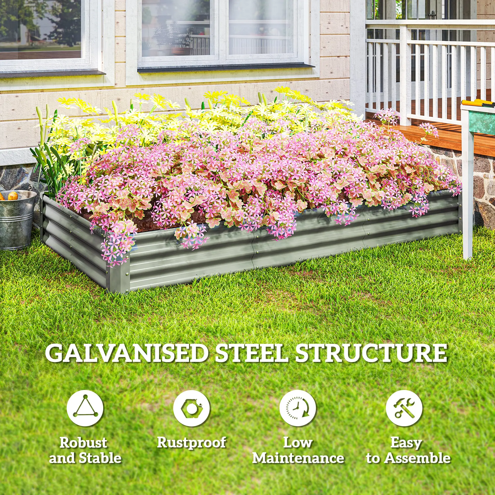 8 x 4 x 1ft Galvanized Raised Garden Bed, Reinforced Outdoor Planter Box, Silver - Image 5