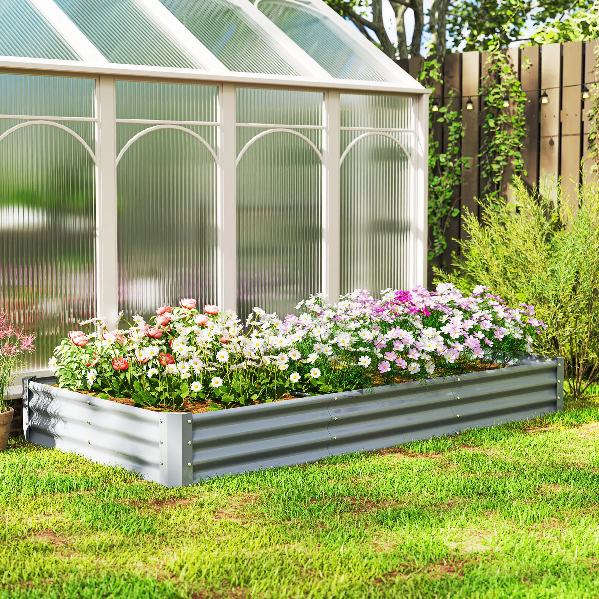 8 x 4 x 1ft Galvanized Raised Garden Bed, Reinforced Outdoor Planter Box, Silver - Image 8
