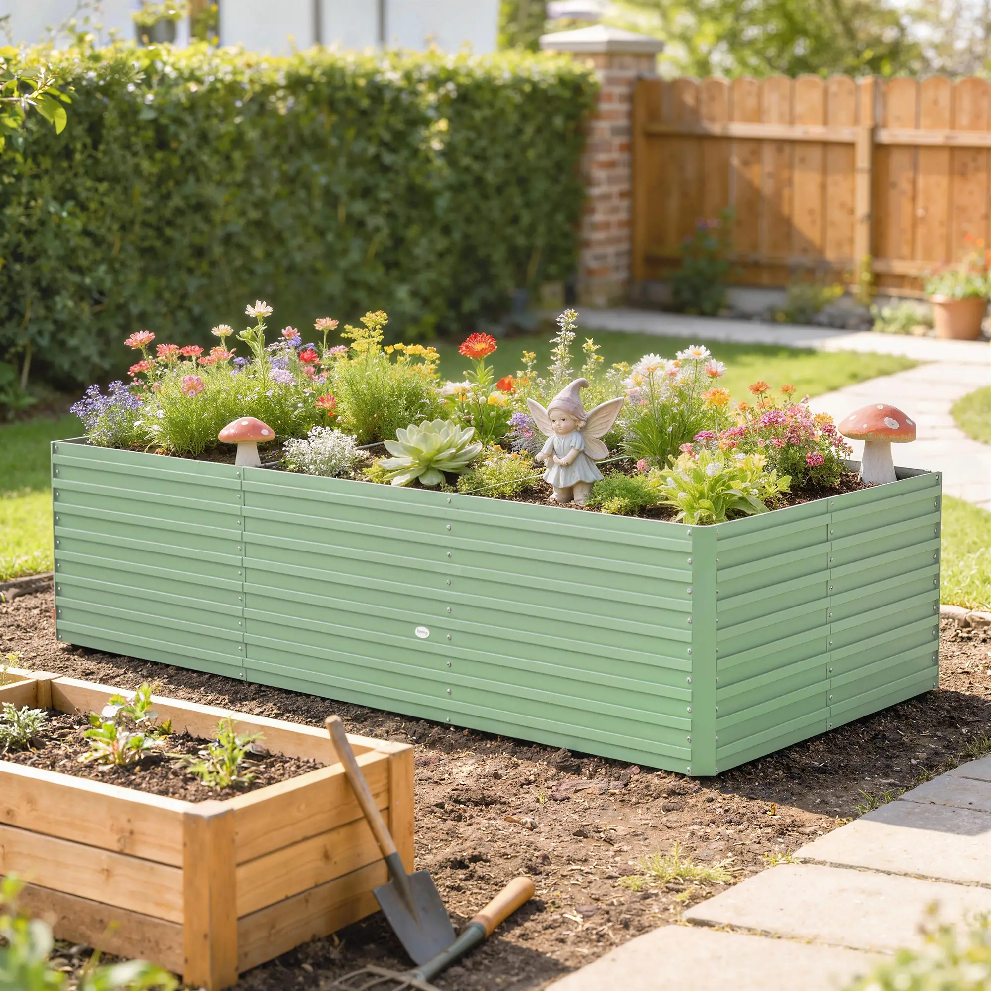 8' x 4' x 2' Galvanized Raised Garden Bed, Planter Box, Light Green - Image 2