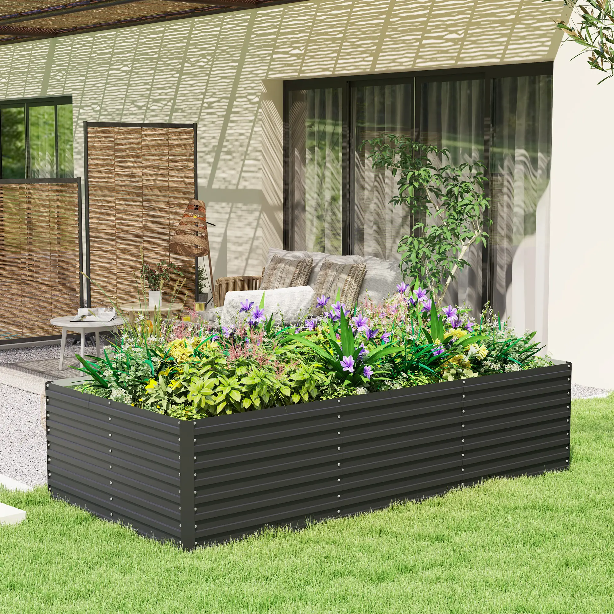 8' x 4' x 2' Raised Garden Bed, Galvanized Planter Box, Dark Grey - Image 2