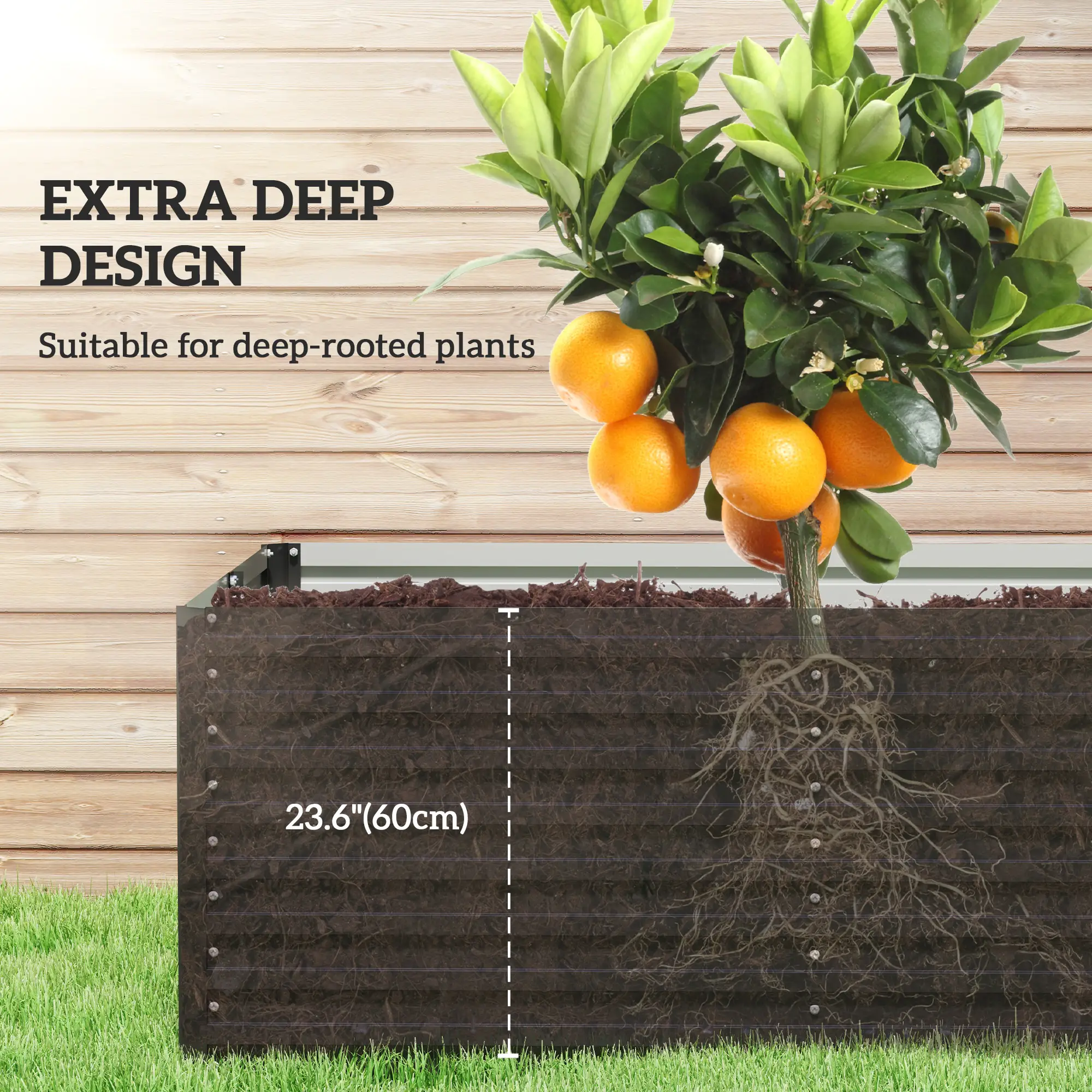 8' x 4' x 2' Raised Garden Bed, Galvanized Planter Box, Dark Grey - Image 4