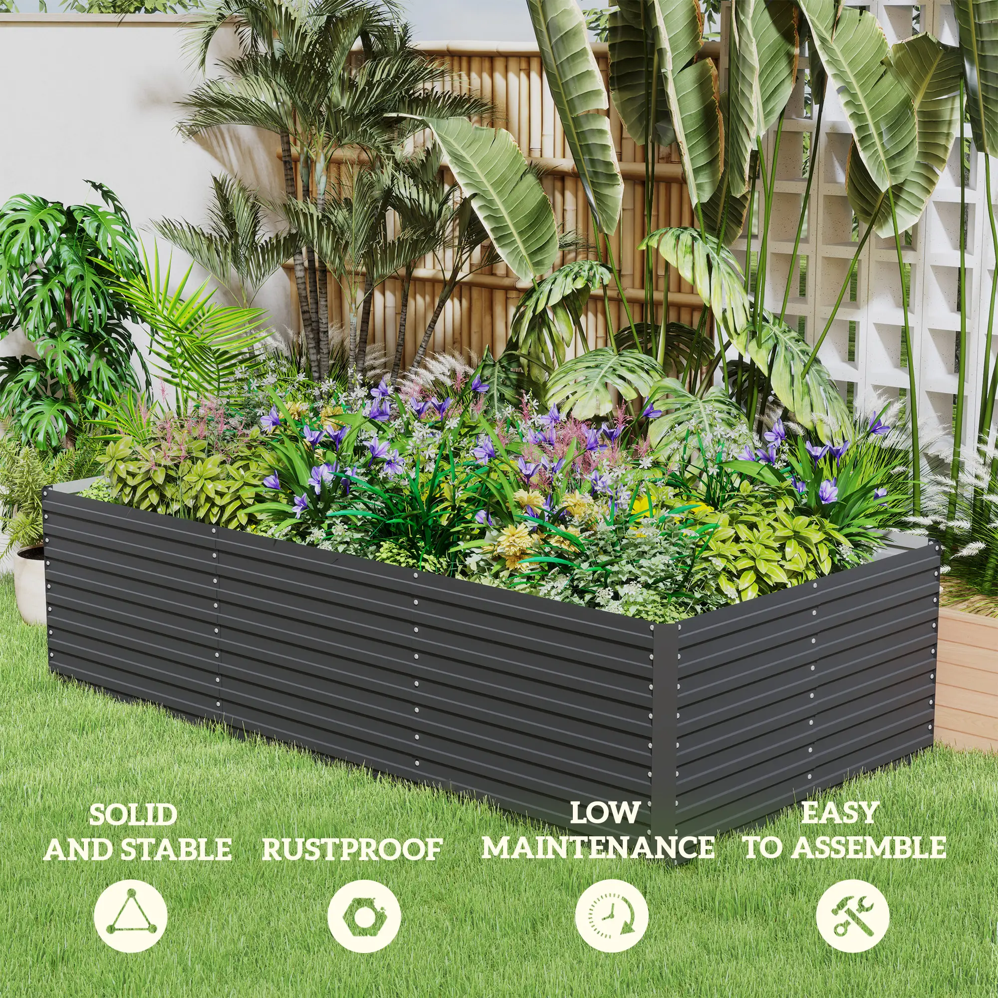 8' x 4' x 2' Raised Garden Bed, Galvanized Planter Box, Dark Grey - Image 5
