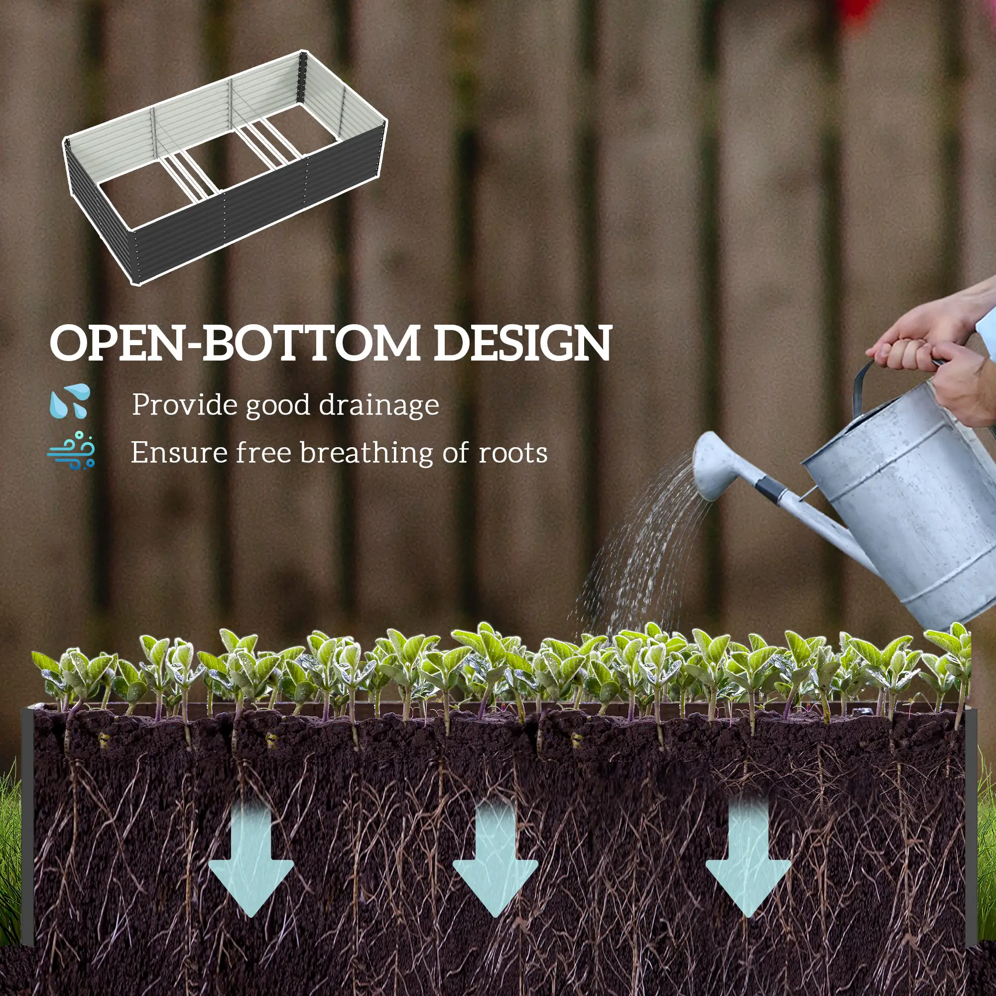 8' x 4' x 2' Raised Garden Bed, Galvanized Planter Box, Dark Grey - Image 6