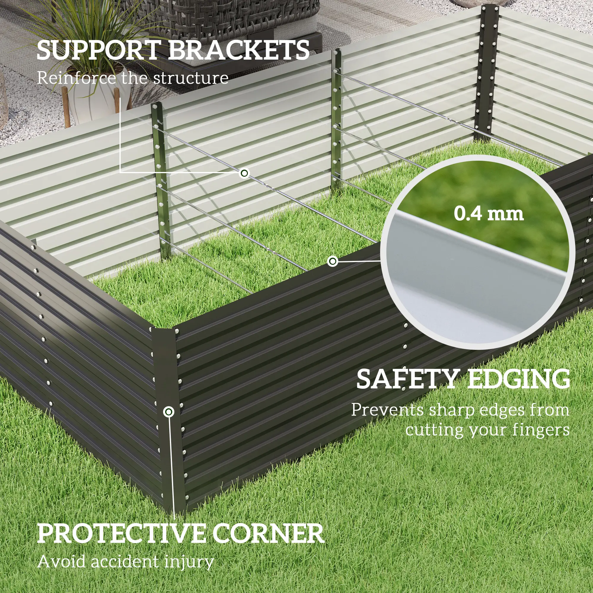 8' x 4' x 2' Raised Garden Bed, Galvanized Planter Box, Dark Grey - Image 7
