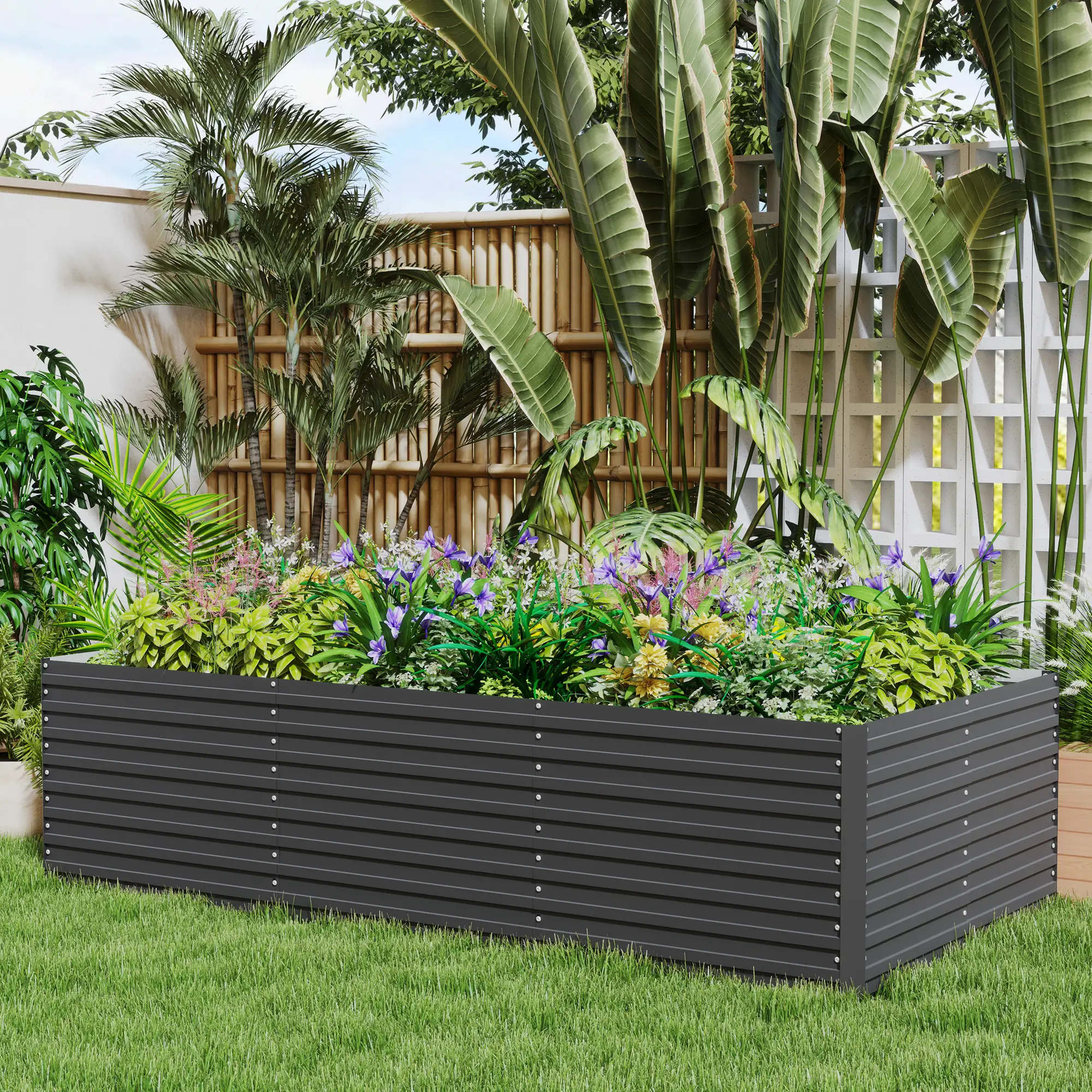 8' x 4' x 2' Raised Garden Bed, Galvanized Planter Box, Dark Grey - Image 8