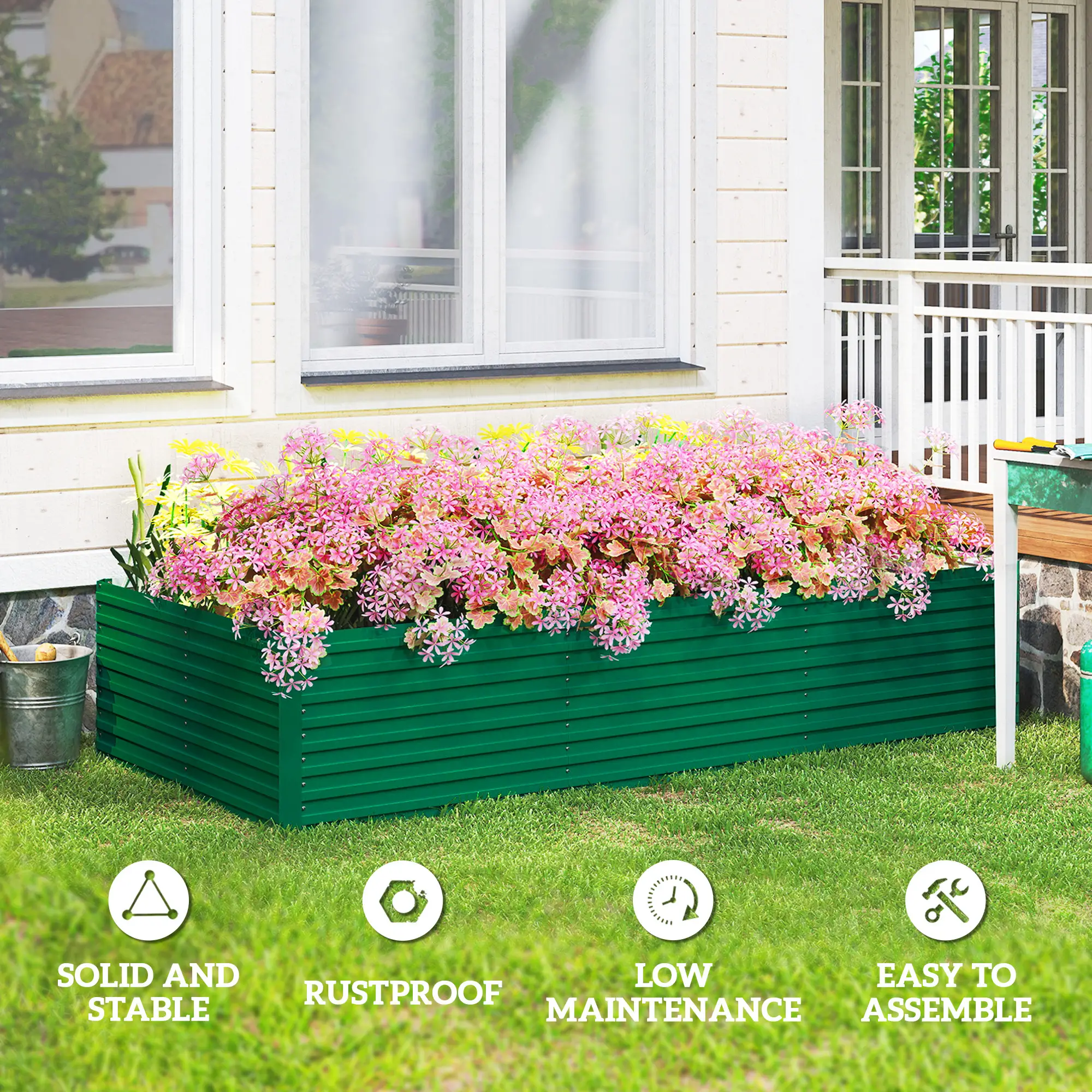 8' x 4' x 2' Raised Garden Bed, Galvanized Planter Box, Green - Image 5