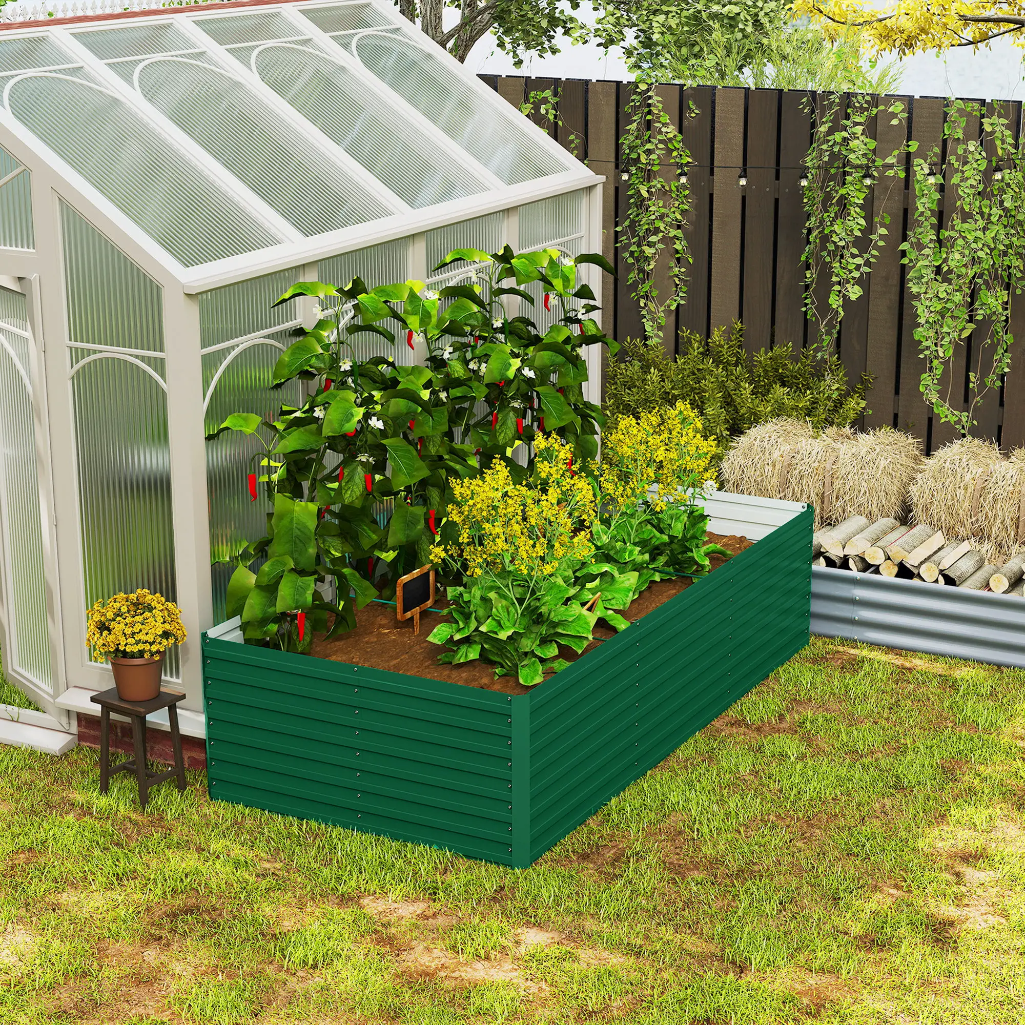 8' x 4' x 2' Raised Garden Bed, Galvanized Planter Box, Green - Image 9