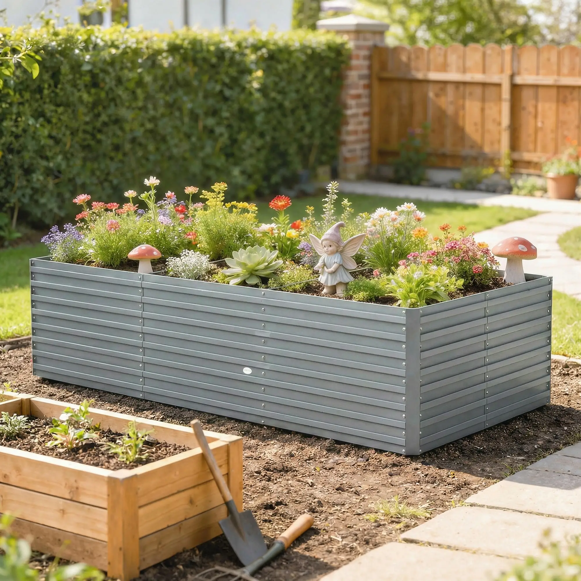 8' x 4' x 2' Raised Garden Bed, Galvanized Planter Box, Light Grey - Image 2