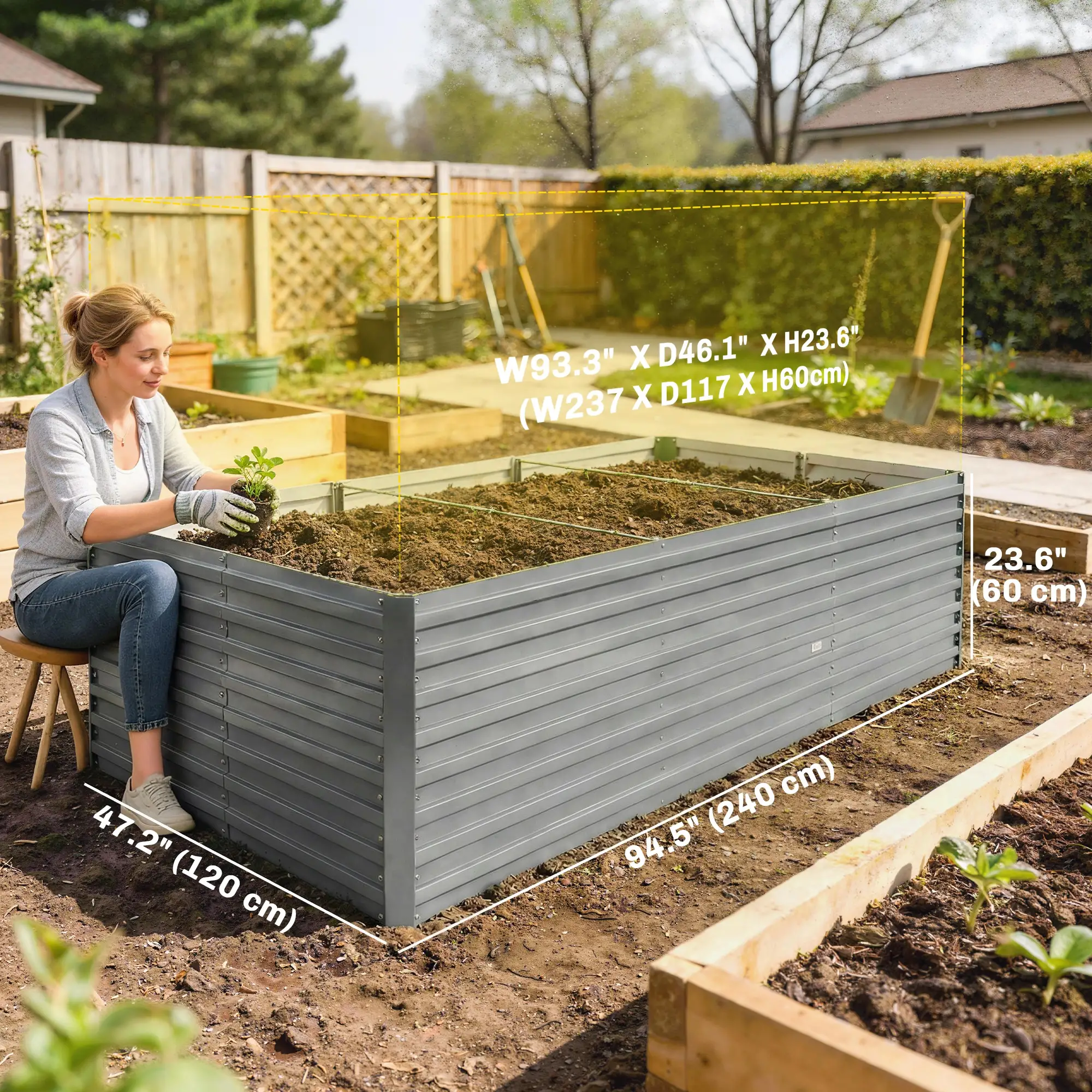 8' x 4' x 2' Raised Garden Bed, Galvanized Planter Box, Light Grey - Image 3